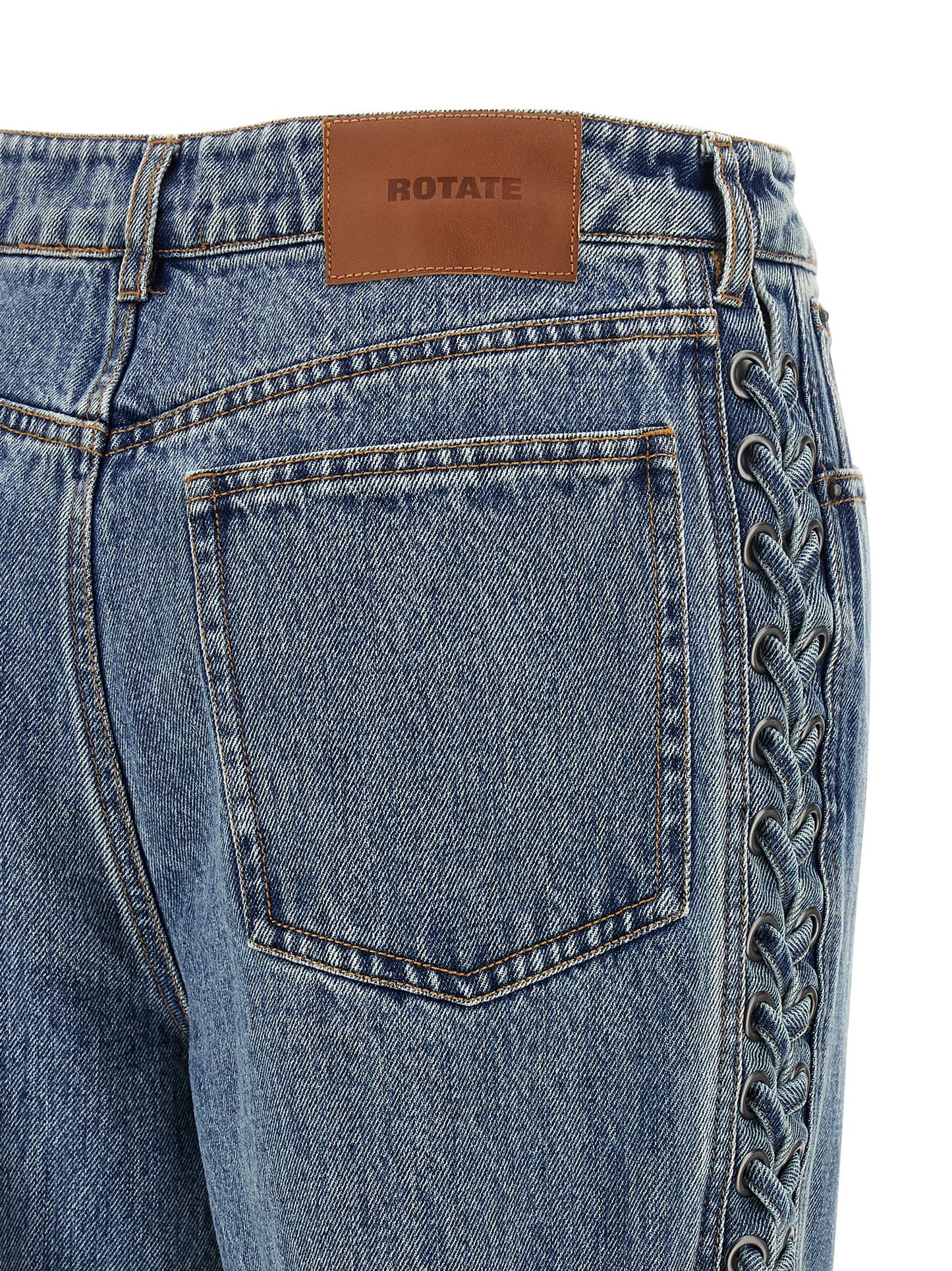Jeans by ROTATE BIRGER CHRISTENSEN for women in organic denim cotton & leather blue features an sophisticated and straight-leg with a precise long, creating a sophisticated and sophisticated silhouette.