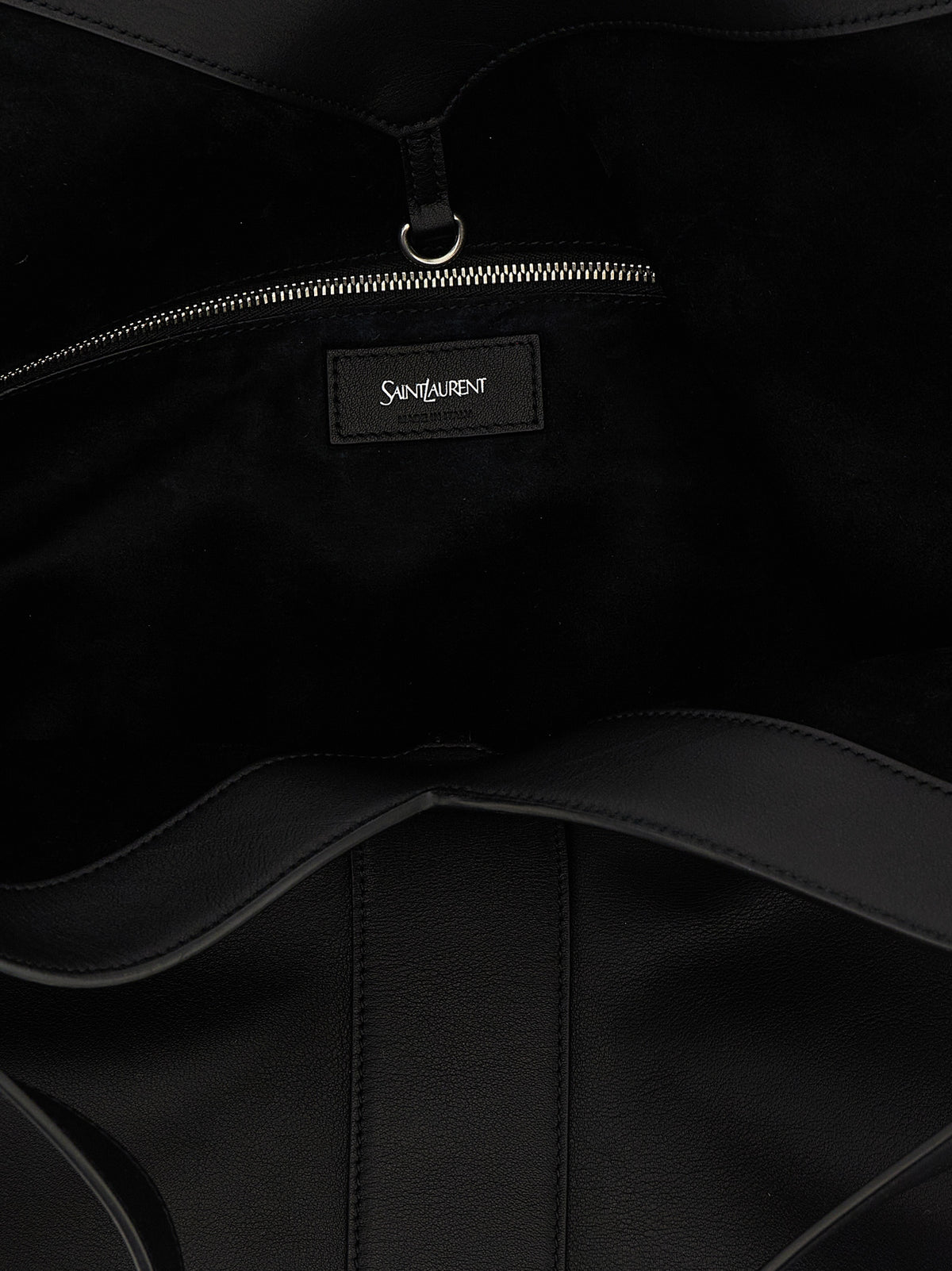 Saint Laurent Suede Calfskin Leather Large Shopper Tote Bag - Black