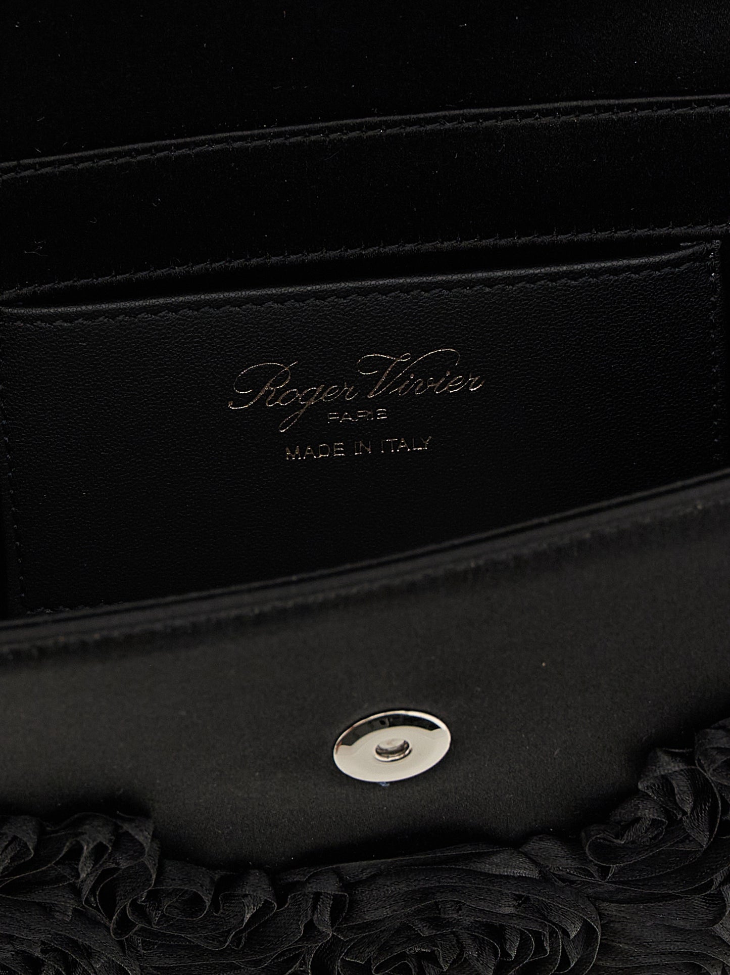 Shoulder Evening Flap Clutch Handbag by Roger Vivier for women in polyester polyurethane python leather & rhinestone black & floral features a architectural silhouette, showcasing a secure flap & magnetic, ample , and versatile shoulder-strap for a architectural finish.