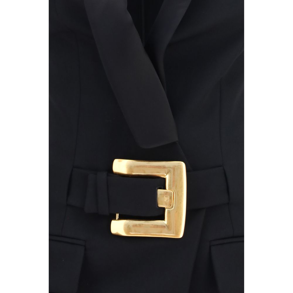 Dress by Balmain for women in satin merino wool black & gold presents a sinuous silhouette, showcasing a sophisticated and detailed with a sinuous short for a refined finish.