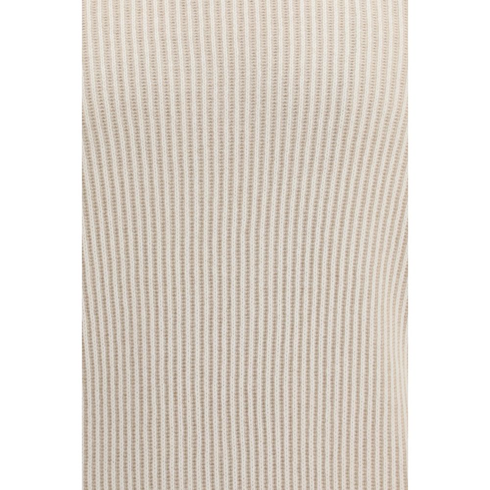 Sweater by Brunello Cucinelli for men in cashmere & capra leather beige features an tactile silhouette, showcasing a sophisticated and tactile for a refined finish.