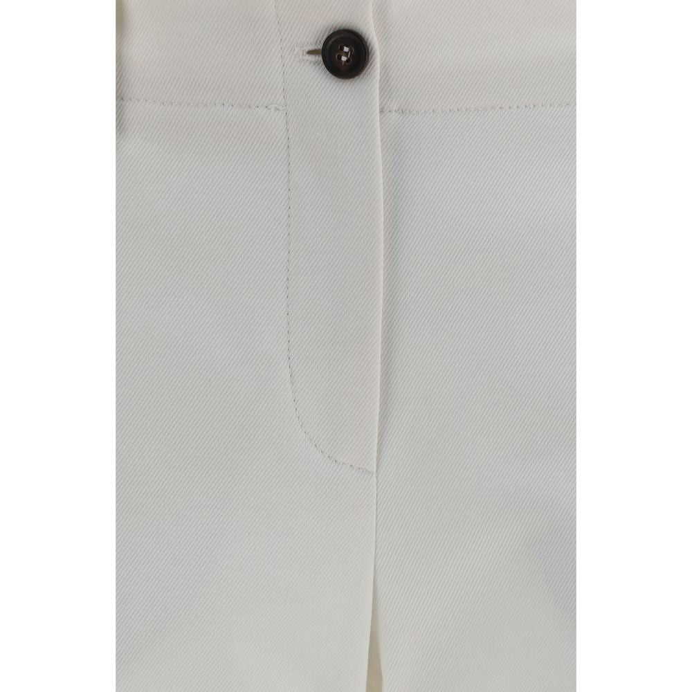 Trousers by Brunello Cucinelli for women in stretch cotton white features a tailored silhouette with a tailored straight, flared, regular-fit & slim, defined by its long and a sophisticated mid rise.