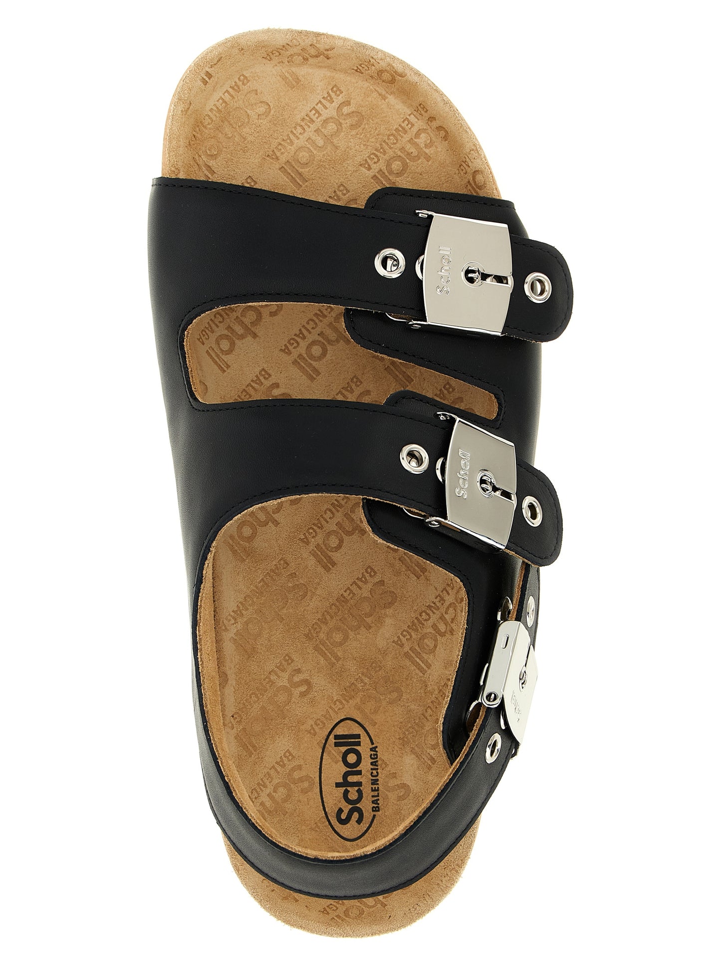 Flat Sandals by Balenciaga for men in cork & calfskin leather black features an exquisite silhouette, showcasing the exquisite Men's Cork & Calfskin Leather Flat Sandals with a flat and .