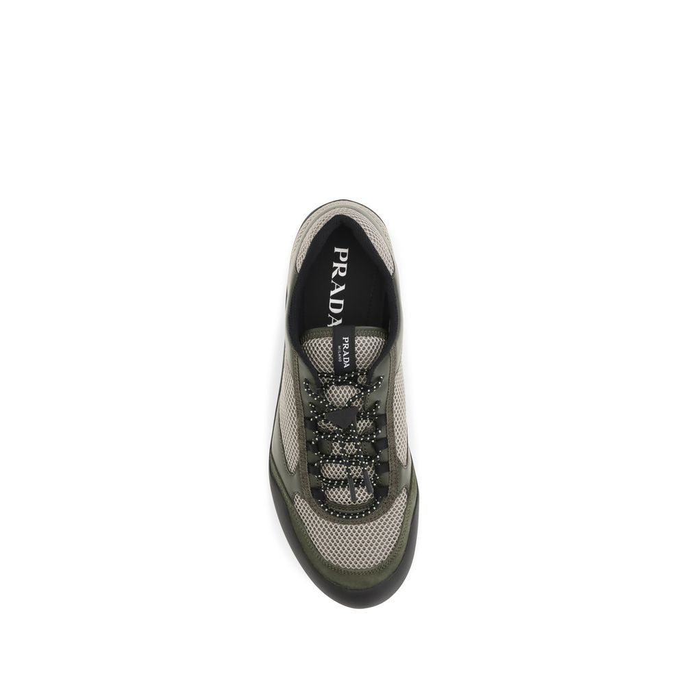 Athletic Sneakers by Prada for men in bos taurus calf leather & polyester bicolour & patterned features an exquisite silhouette, showcasing the premium athletic style of the Men's Athletic Bos Taurus Calf Leather & Polyester Sneakers with an exquisite finish.