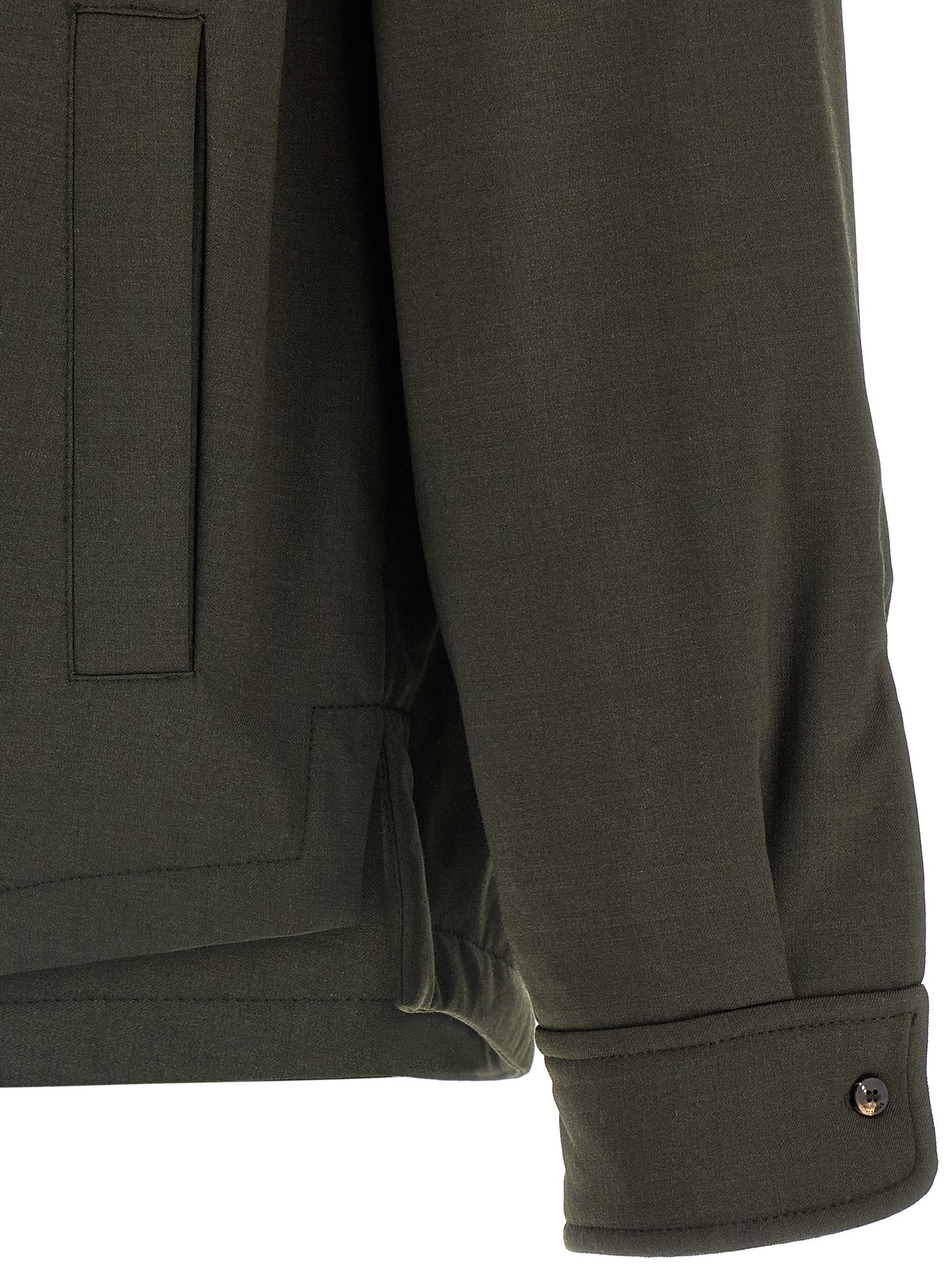 Windbreaker Jacket by Jacquemus for men in virgin wool bicolour, green & signature features an perennial silhouette with a refined and perennial pockets, insulated & windproof for a sophisticated weather-resistant look.