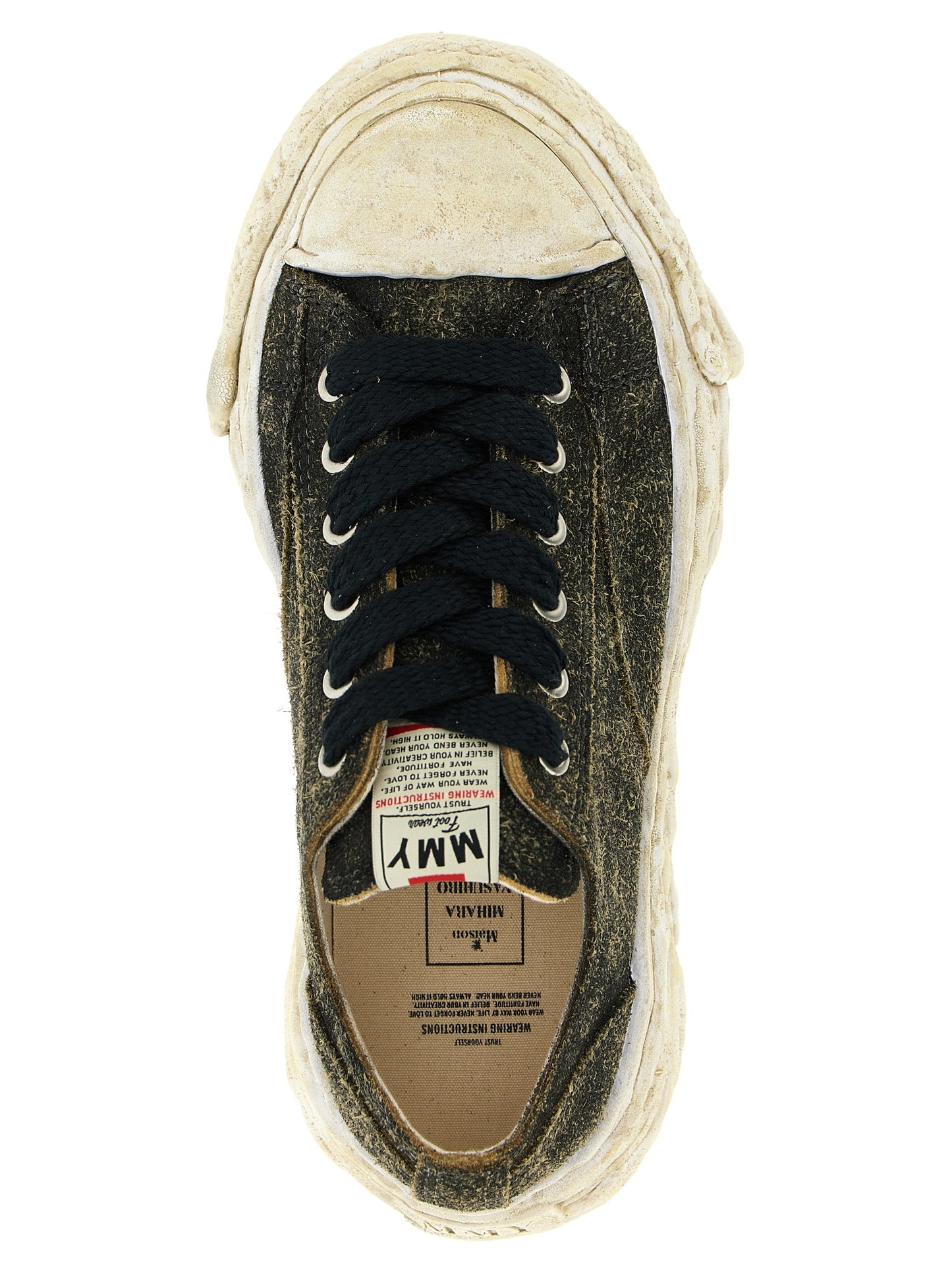 Sneakers by Maison Mihara Yasuhiro for men in bos taurus suede cowhide leather black presents a impeccable silhouette as Men's Low Top Bos Taurus Suede Cowhide Leather Sneakers, expertly defined by a impeccable low-top style for a impeccable, high-fashion look.