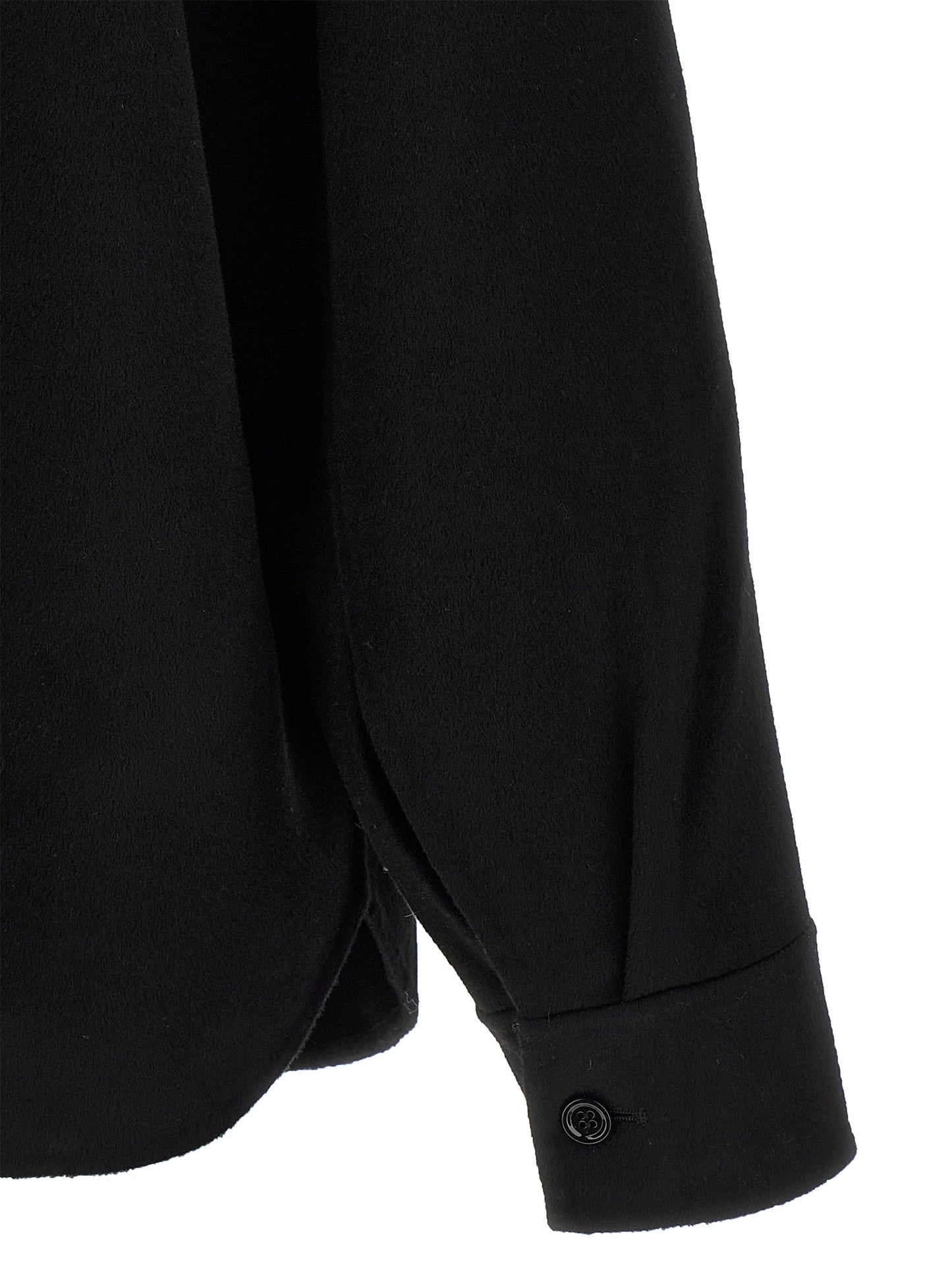 Shirt by SÉFR for men in cashmere virgin wool black features an architectural silhouette with a refined and elegant for a architectural look.