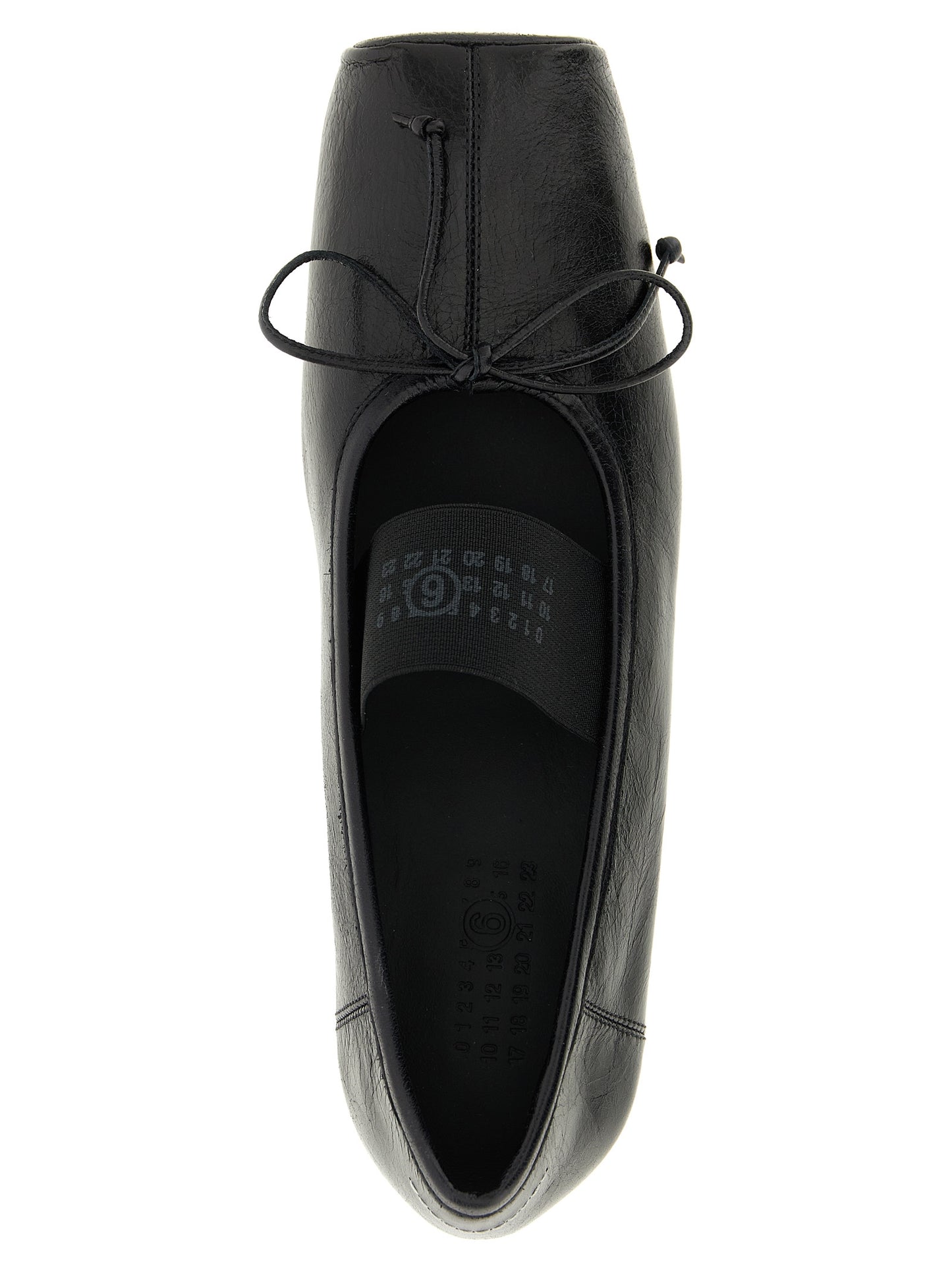 Ballet Flat Shoes by MM6 Maison Margiela for women in calfskin leather black, white & signature presents a impeccable silhouette as Women's Calfskin Leather Ballet Flat Shoes, artfully designed with a and a impeccable square toe style for a refined, upscale finish.