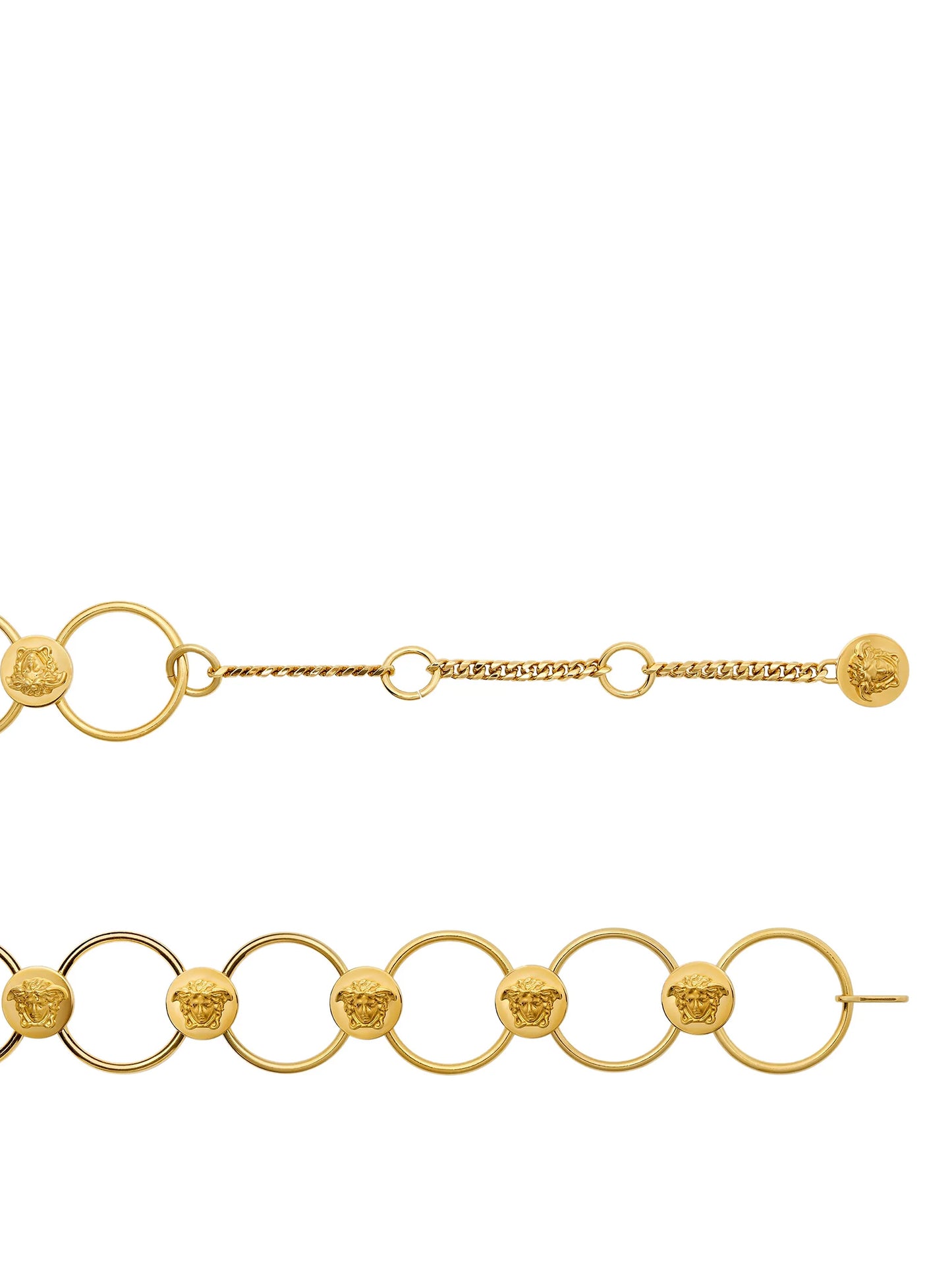 Belt by Versace for women in brass gold presents a artisanal silhouette from the Medusa Brass Belt collection, showcasing an artisanal design and refined craftsmanship for a artisanal look.