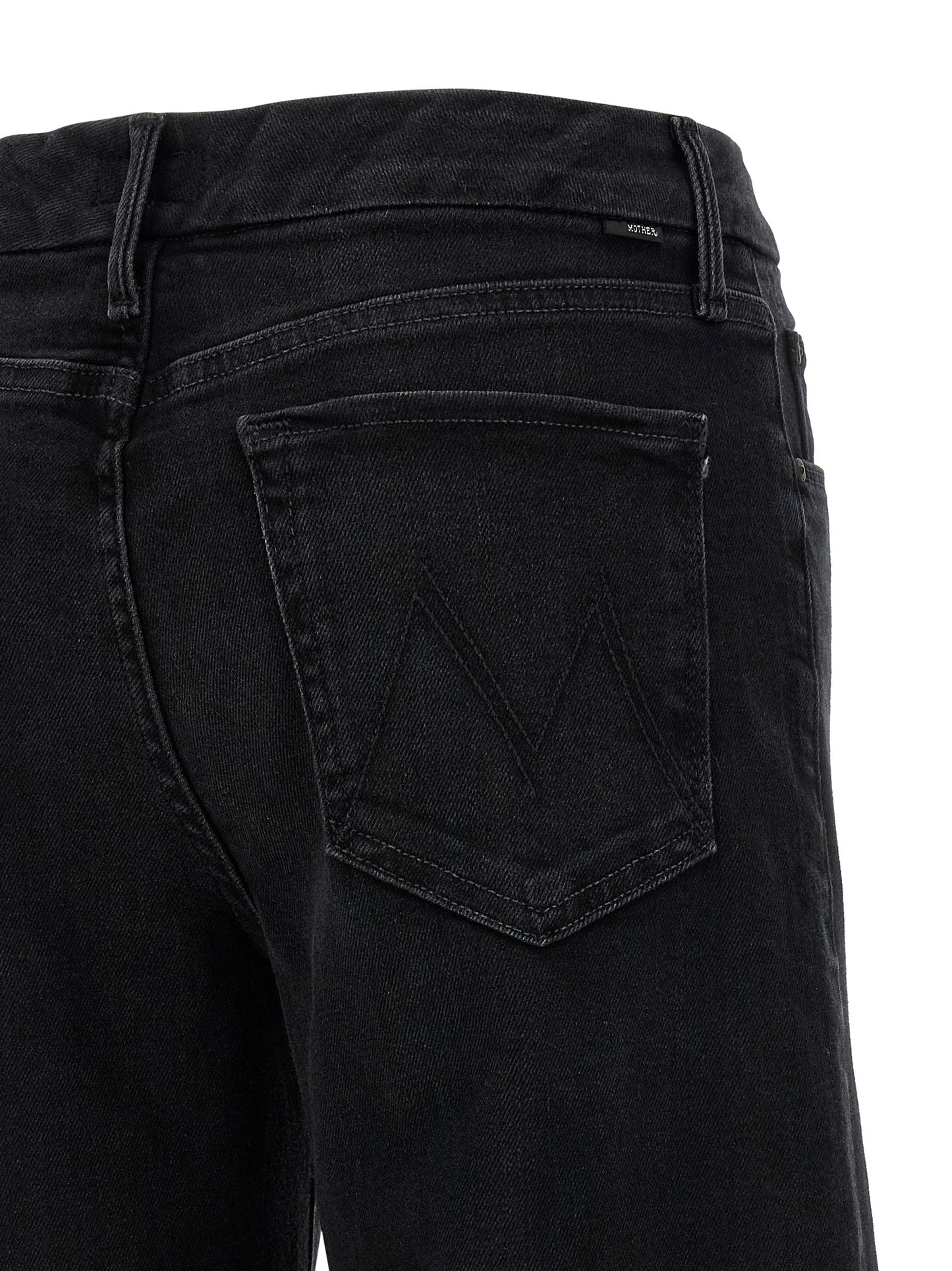 Jeans by Mother Denim for women in stretch denim cotton polyester black features an sartorial flared & wide and long with a cut for a sartorial finish.