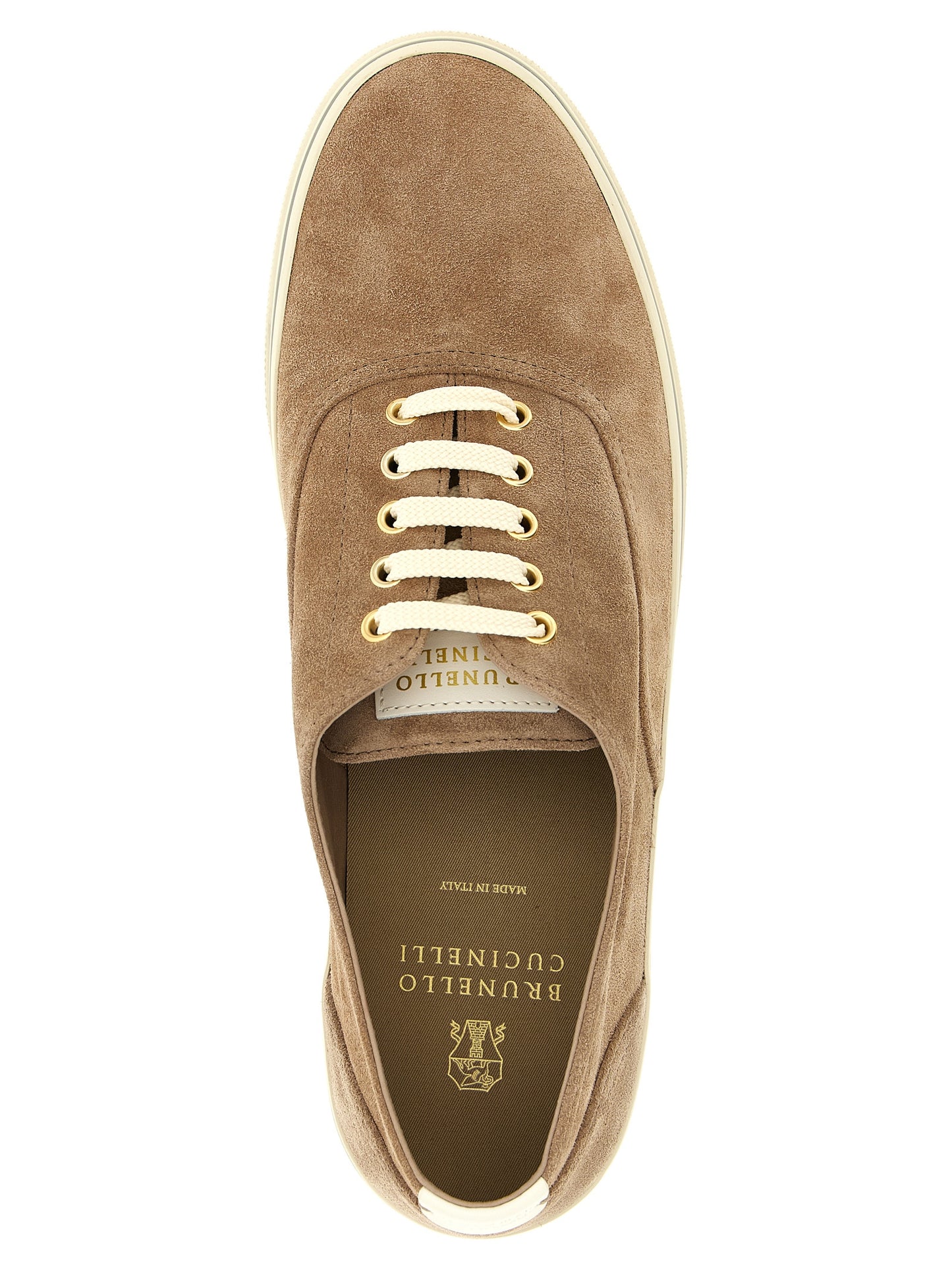 Sneakers by Brunello Cucinelli for men in calfskin leather beige presents a on trend silhouette from the Aren Men's Low Top Calfskin Leather Sneakers collection, showcasing a on trend low-top style for an elevated aesthetic.