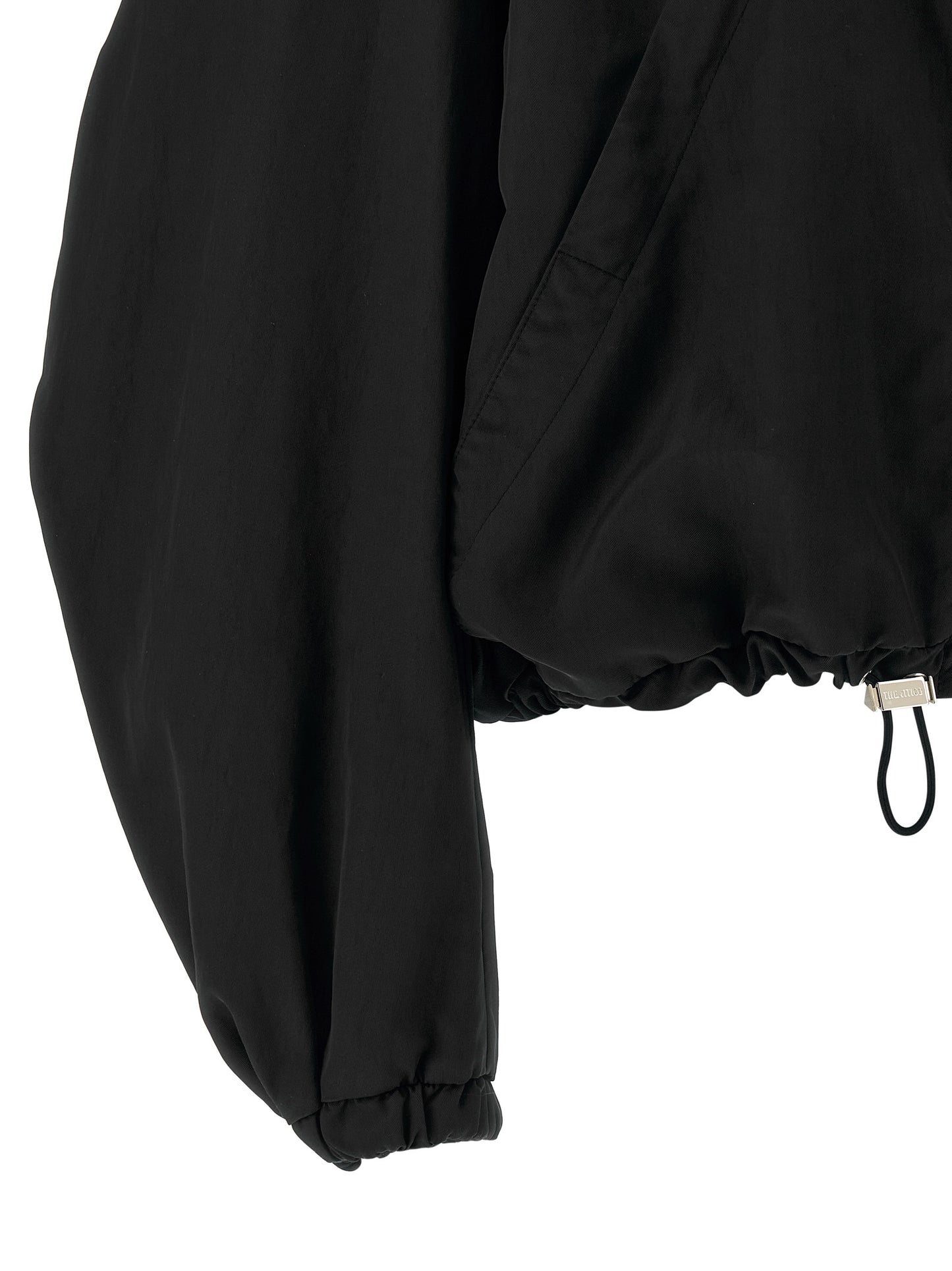 Hooded Bomber Jacket by The Attico for women in polyester & nylon black features a city-ready silhouette, detailed with pockets & hooded and a city-ready .