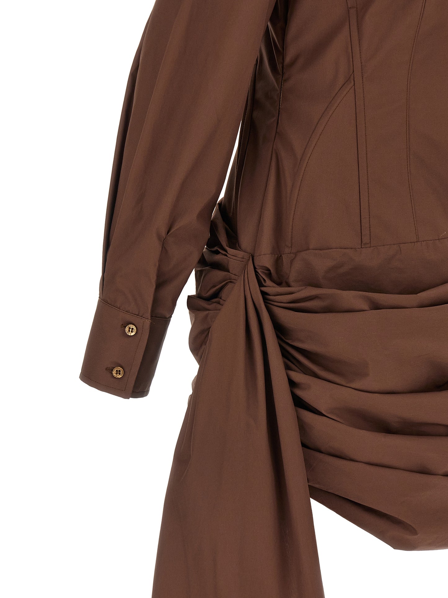 Dress by Giuseppe Di Morabito for women in cotton brown features an sultry silhouette defined by a and , falling to an sultry short mini for a sultry look.