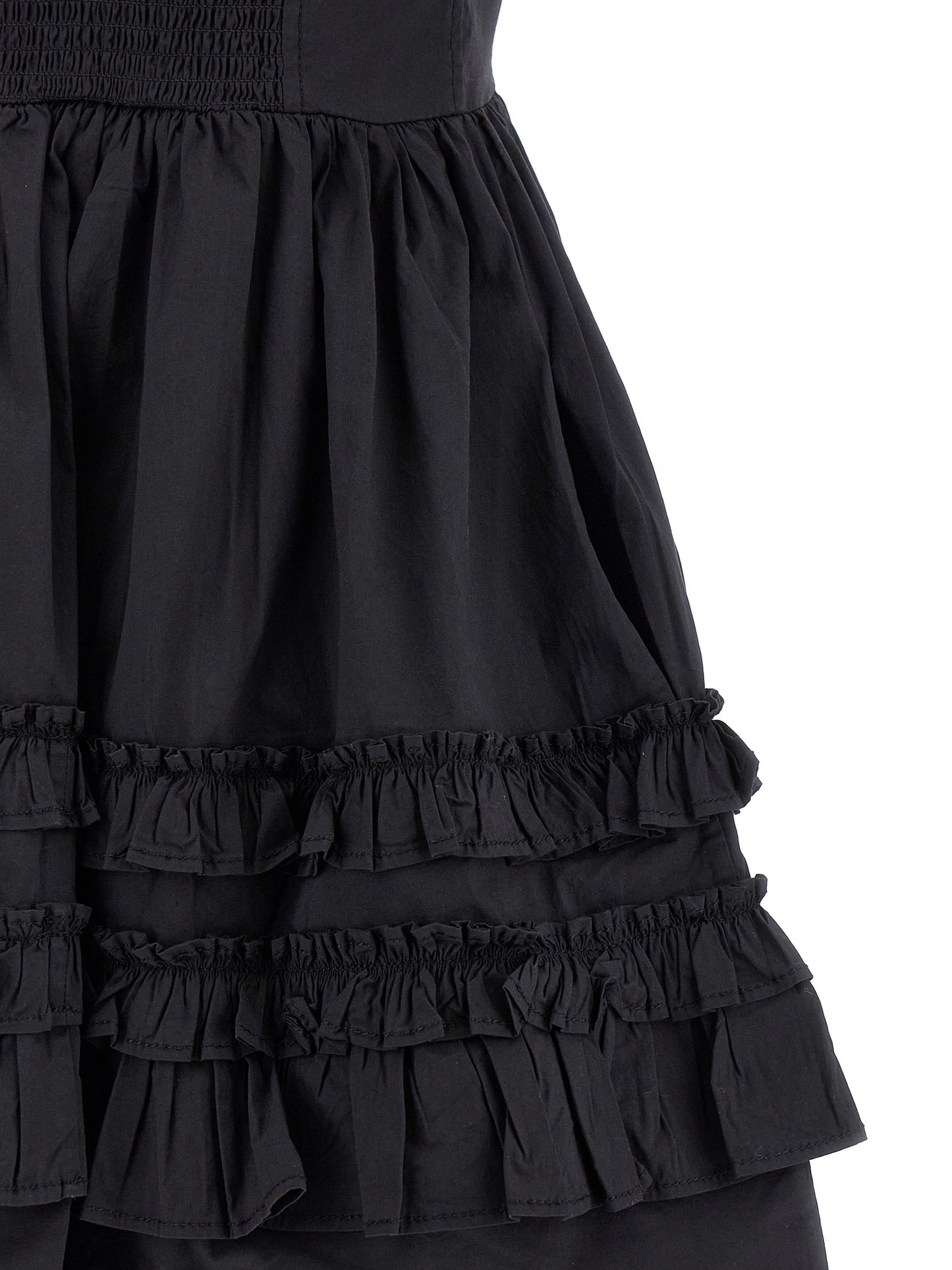 Dress by Ganni for women in stretch organic cotton black showcases a striking silhouette, elegantly detailed with a , refined , and a striking short mini for a striking finish.