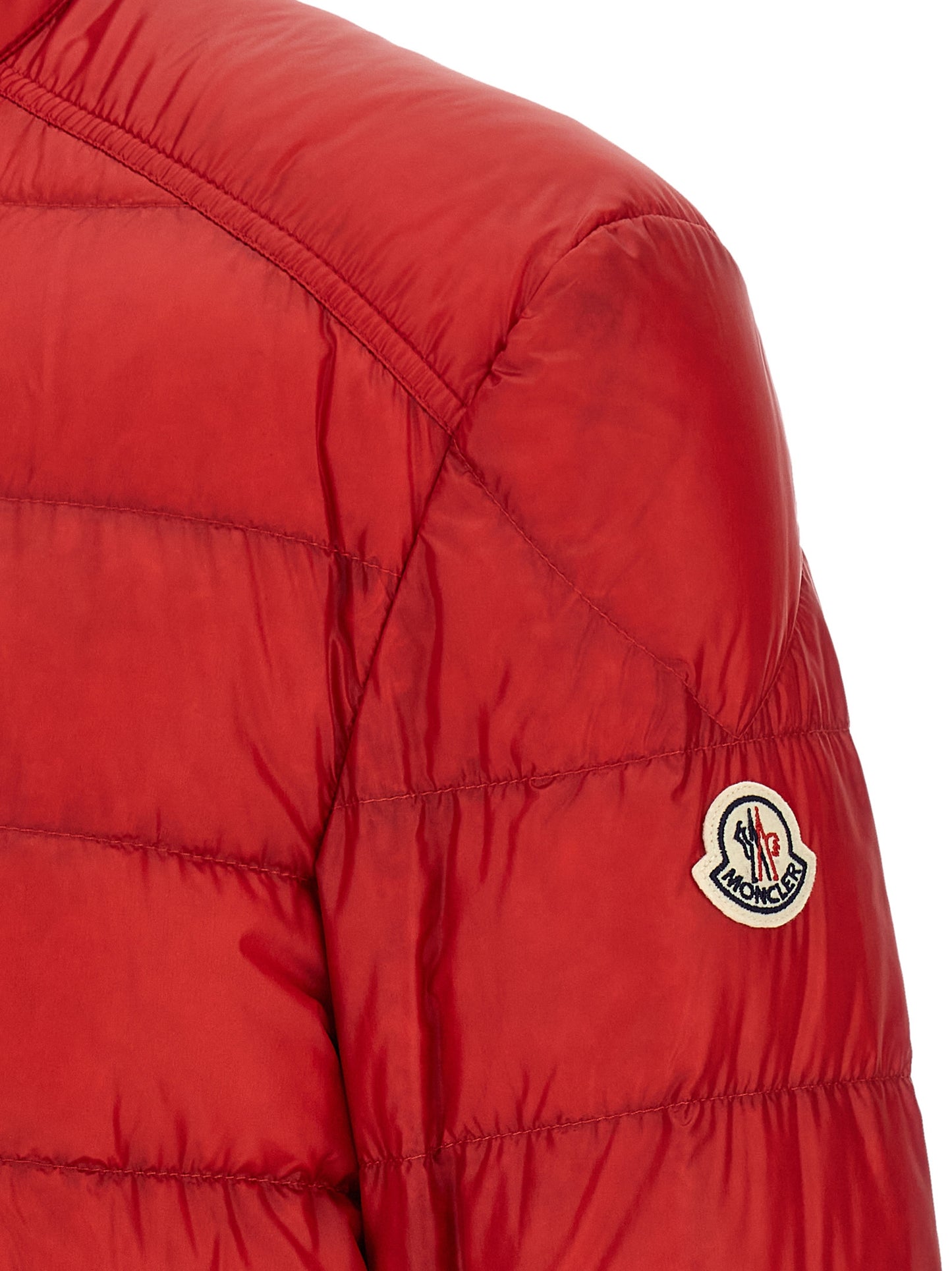 Overcoat by Moncler for men in nylon felt & goose-down multicolor & red features a cosy chic silhouette, artfully detailed with a sophisticated and premium pockets & insulated for a cosy chic finish.