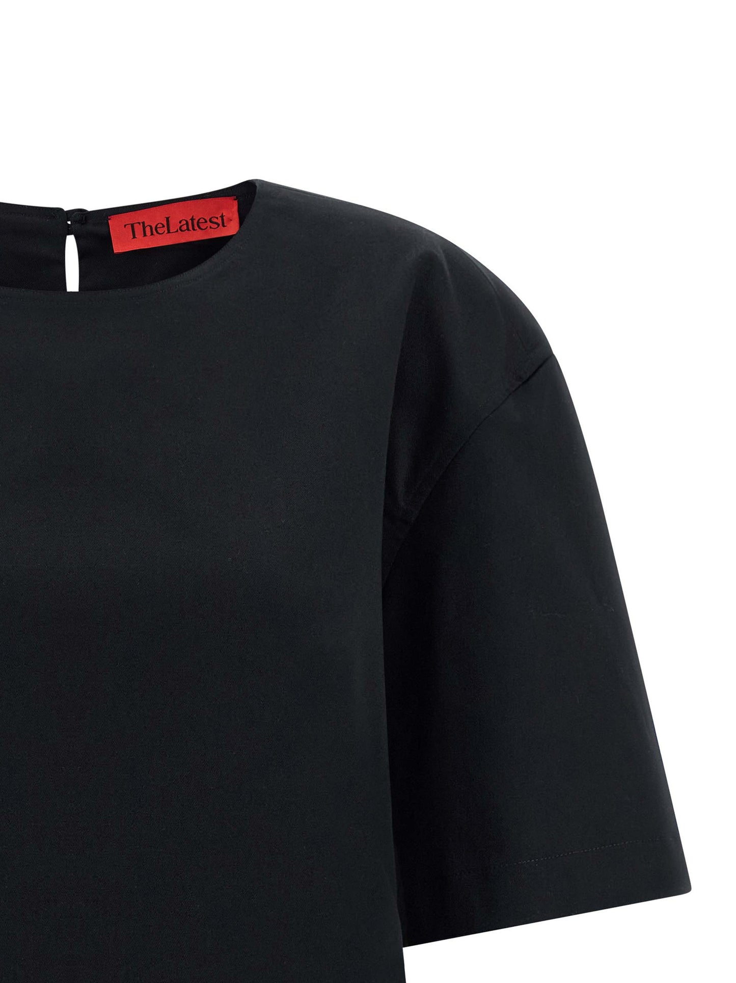 T-Shirt by THELATEST for women in stretch cotton black features an on trend silhouette, perfectly showcasing a on trend and for an elevated aesthetic.