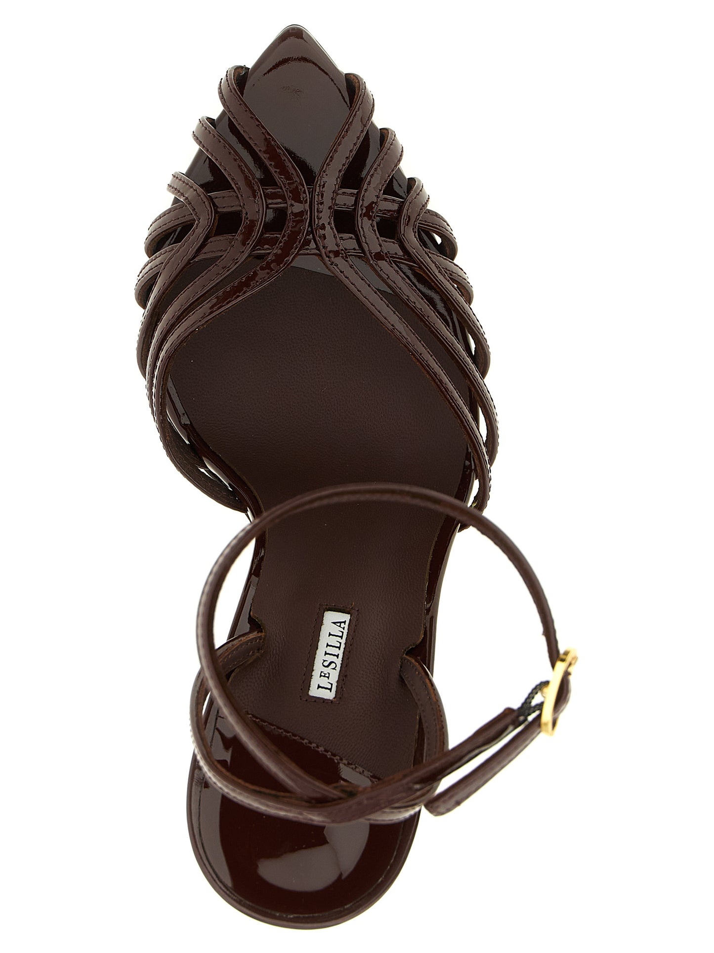 Stiletto Ankle Strap Sandals by LE SILLA for women in bos taurus calfskin leather brown features an exquisite silhouette, showcasing the exquisite Women's Bos Taurus Calfskin Leather Stiletto Ankle Strap Sandals with a stiletto and .