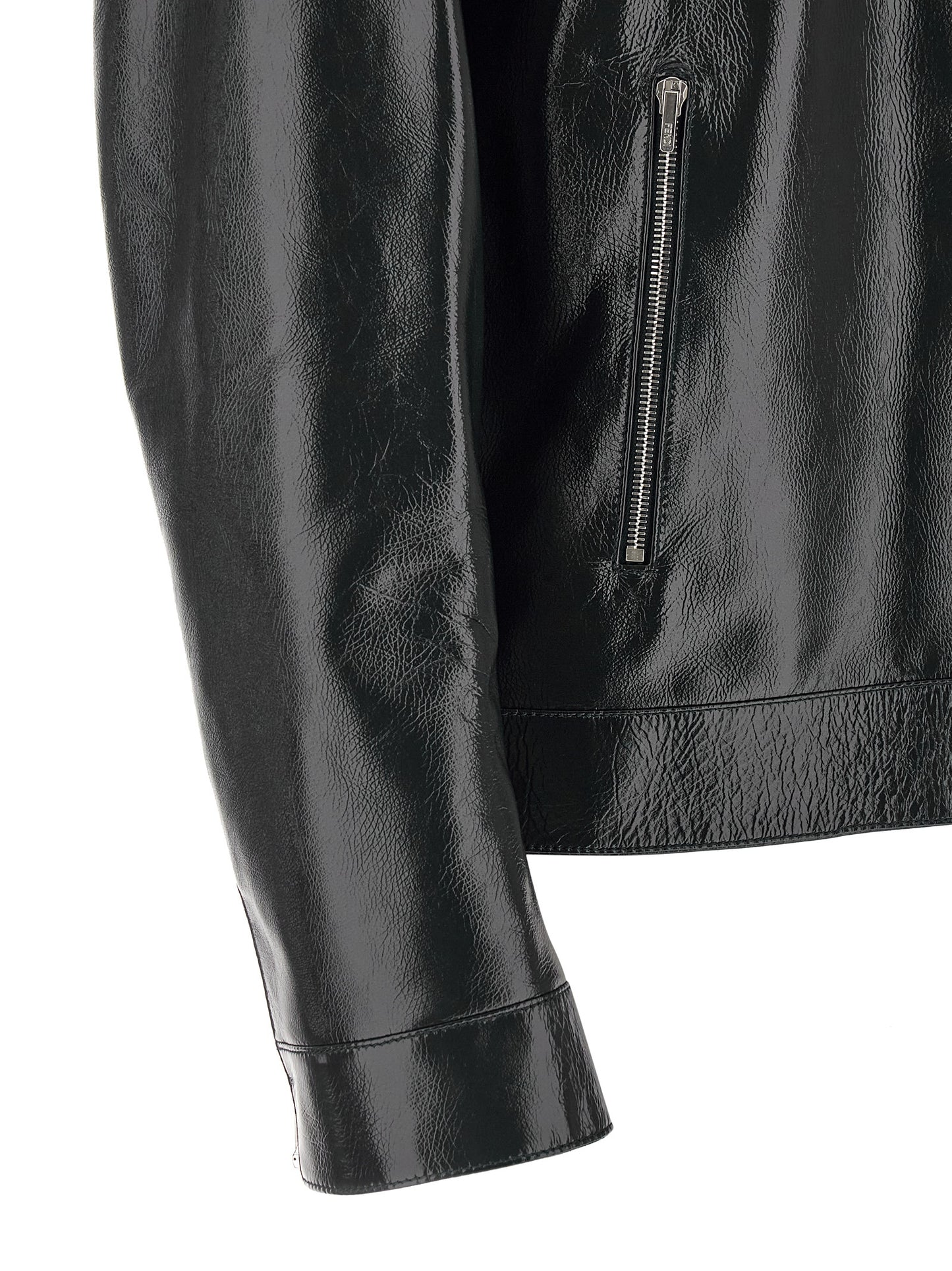 Jacket by Fendi for men in lamb leather blue & signature features an utilitarian silhouette with a refined , showcasing sophisticated for an utilitarian aesthetic.