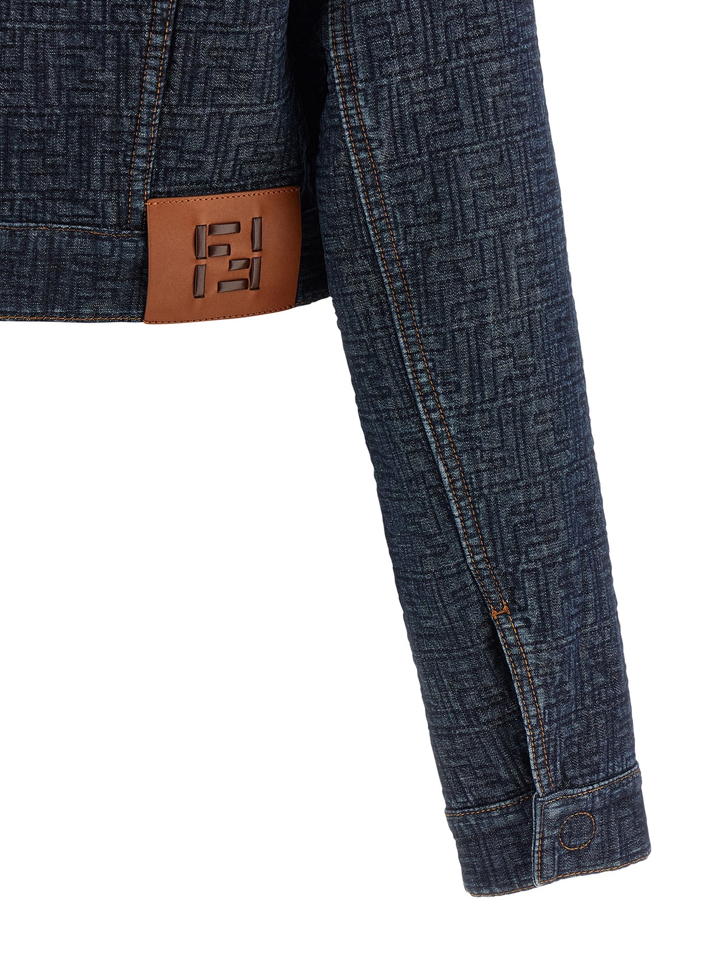 Trucker Jacket by Fendi for women in cotton denim blue & jacquard features a city-ready silhouette, detailed with pockets & insulated and a city-ready .