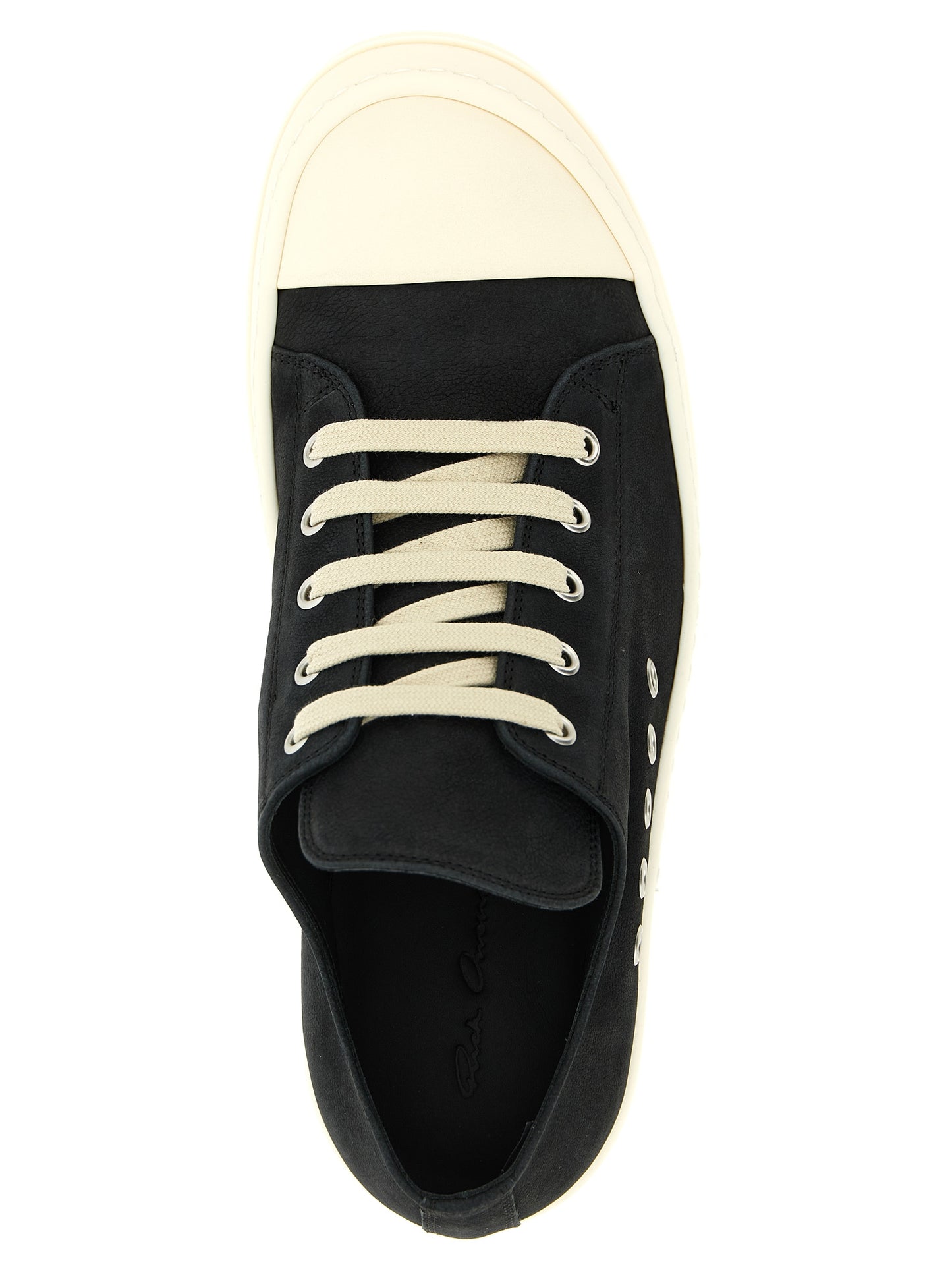 Sneakers by Rick Owens for women in bos taurus calfskin leather black presents a on trend silhouette from the Women's Low Top Bos Taurus Calfskin Leather Sneakers collection, showcasing a on trend low-top style for an elevated aesthetic.