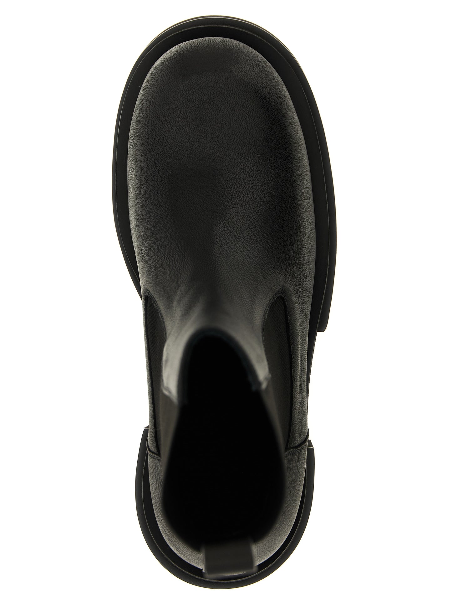 Platform Ankle Boots by Rick Owens for men in goatskin leather black & natural showcases a impeccable silhouette as Men's Goatskin Leather Platform Ankle Boots, artfully defined by a impeccable platform and a impeccable .
