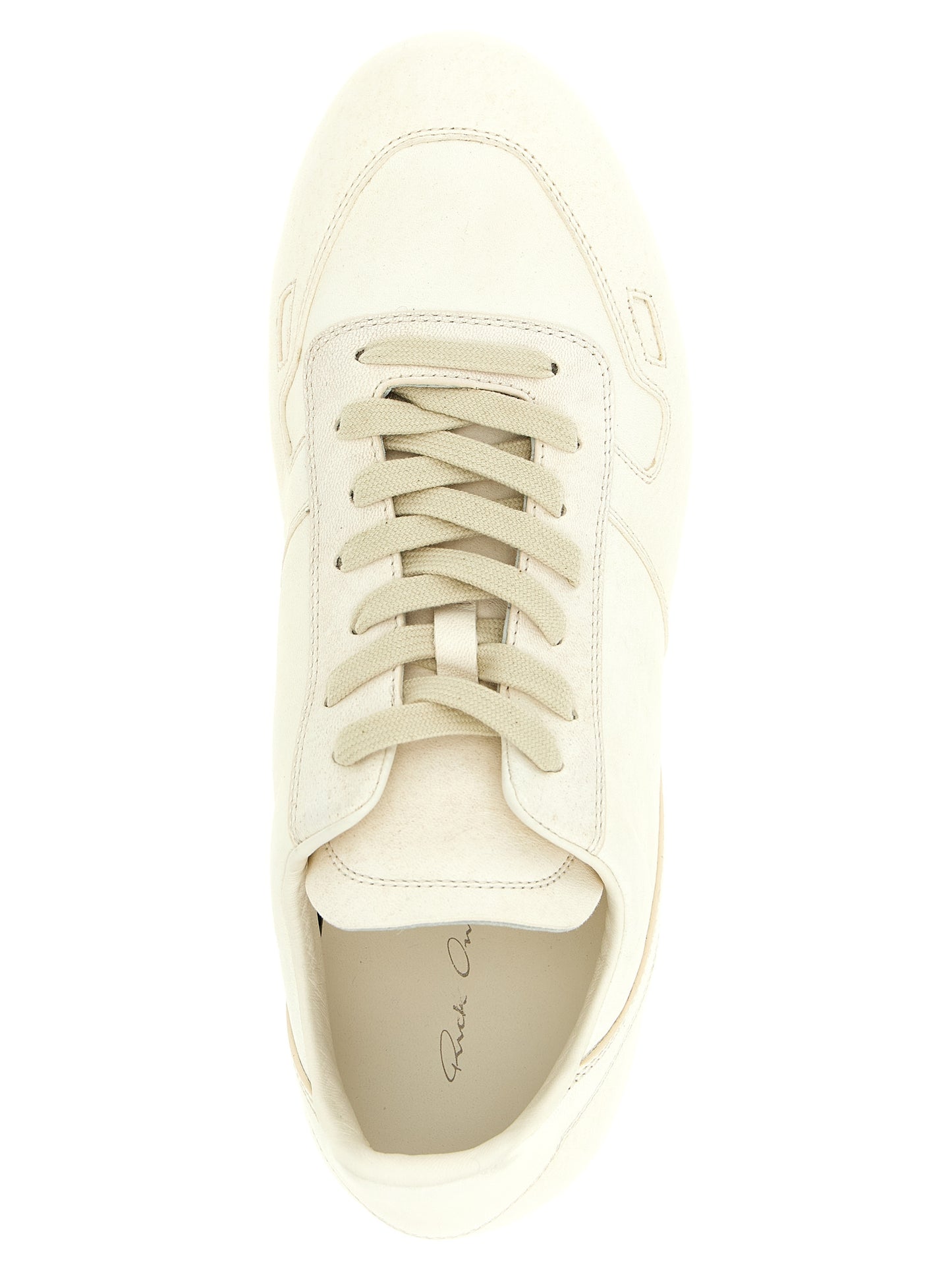 Sneakers by Rick Owens for men in lamb leather white presents a impeccable silhouette as Men's Low Top Lamb Leather Sneakers, expertly defined by a impeccable low-top style for a impeccable, high-fashion look.