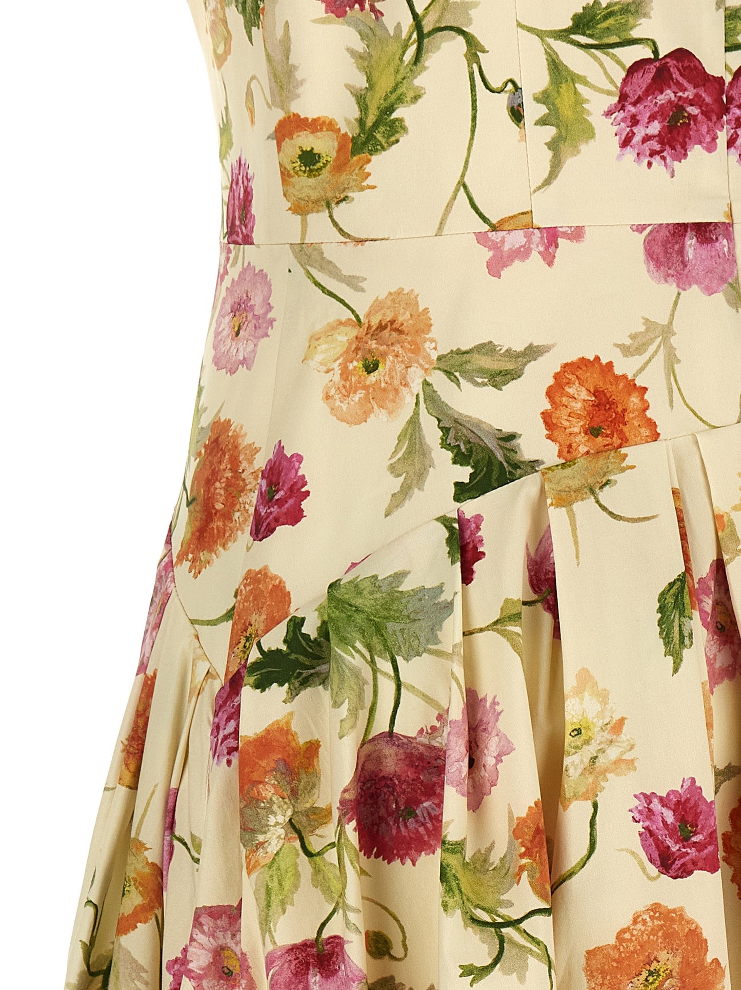 Dress by Carolina Herrera for women in stretch cotton beige, patterned & floral presents a sinuous silhouette, showcasing a sophisticated and detailed with a sinuous midi for a refined finish.