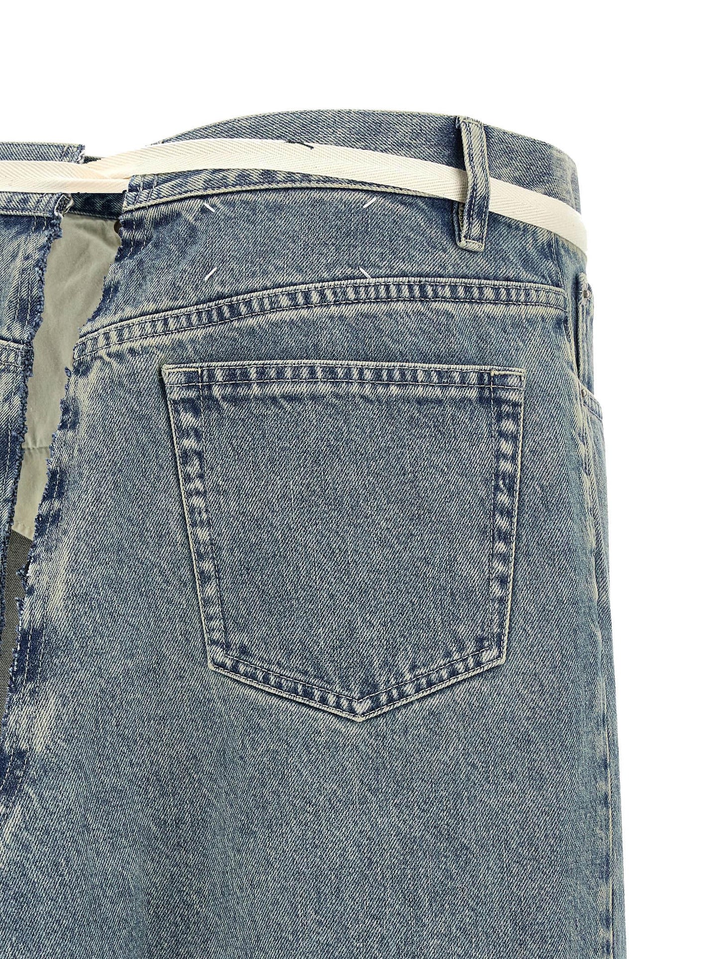 Skirt by Maison Margiela for women in denim cotton light-blue features a sublime silhouette, showcasing the sublime design of the Four Stitches Women's Denim Flared Cotton Skirt in a sophisticated mini.