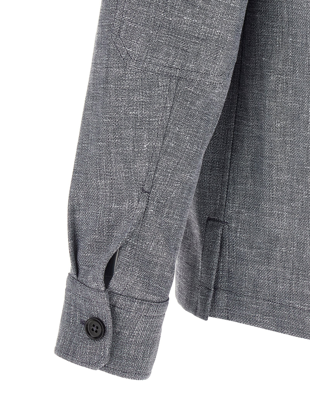 ZEGNA Men's Relaxed Fit Silk Linen Polyamide Leather Overshirt - Blue Horn Signature