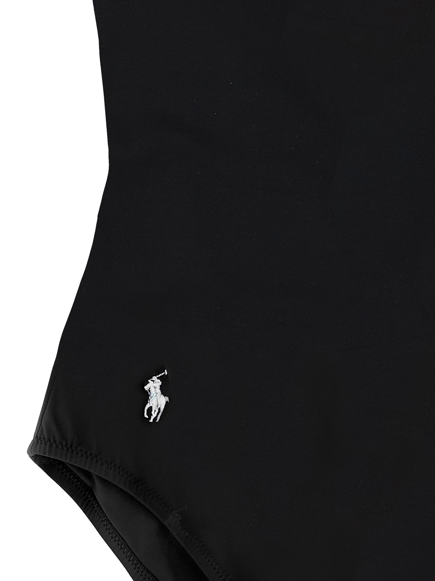 One-Piece Swimsuit by Polo Ralph Lauren for women in stretch nylon black features a contemporary silhouette, showcasing the contemporary cut of this Pony Waves Women's Stretch Nylon One-Piece Swimsuit for a sophisticated, contemporary beachwear aesthetic.