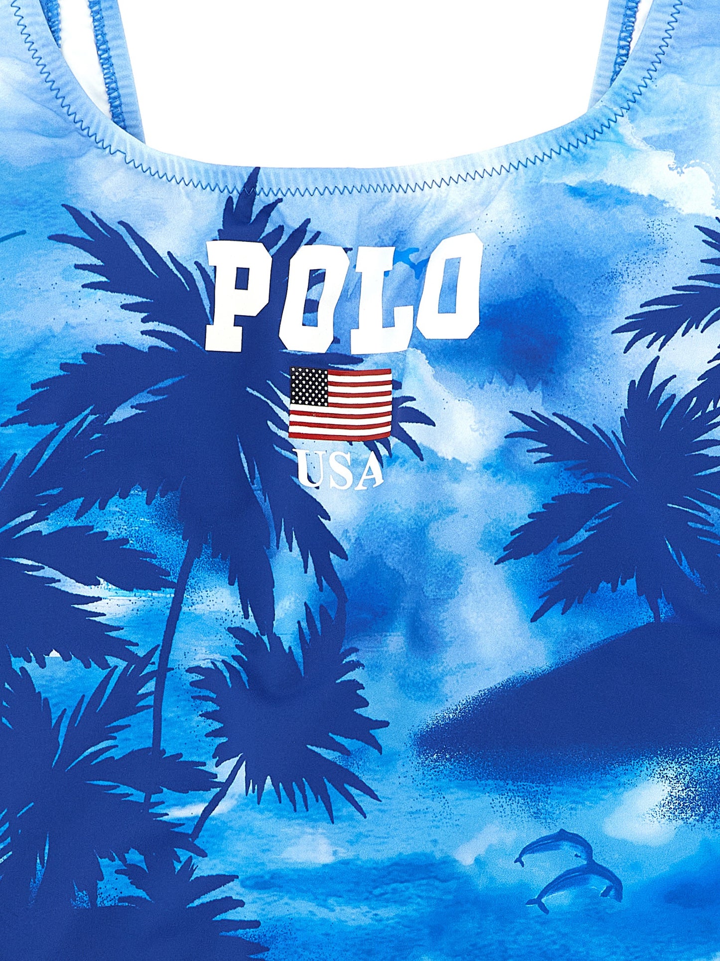 One-Piece Swimsuit by Polo Ralph Lauren for women in stretch nylon blue, patterned & print showcases a captivating silhouette, artfully capturing the essence of the captivating Women's Stretch Nylon One-Piece Swimsuit design for a sophisticated look.