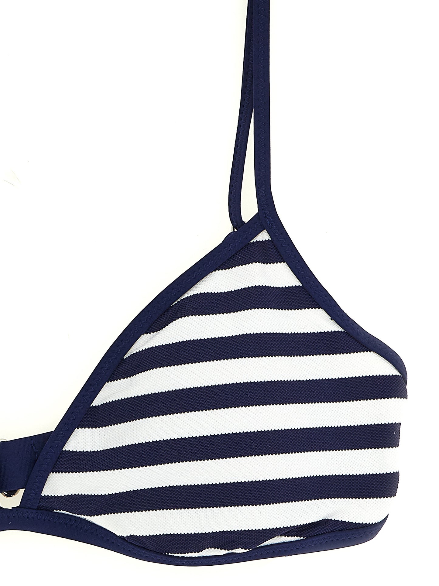 Swimwear Top by Polo Ralph Lauren for women in nylon blue & striped showcases a contemporary silhouette, artfully capturing the essence of the contemporary Women's Nylon Swimwear Top design for a sophisticated look.