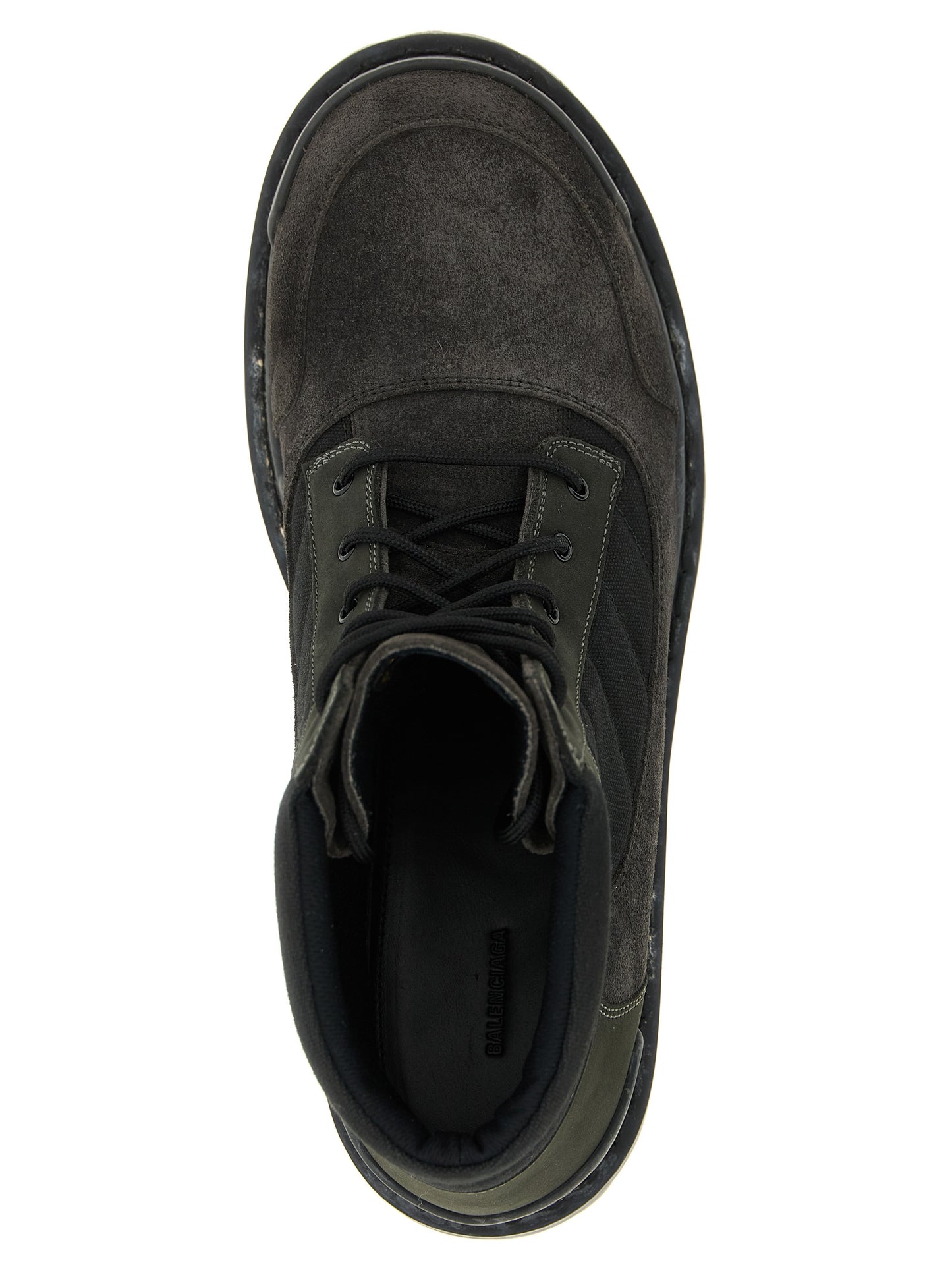 Lace-Up Ankle Combat Boots by Balenciaga for men in nubuck suede calfskin & cotton canvas brown features an high-performance silhouette, showcasing the sophisticated design of the Men's Nubuck Suede Calfskin & Cotton Canvas Lace-Up Ankle Combat Boots with a and a refined .