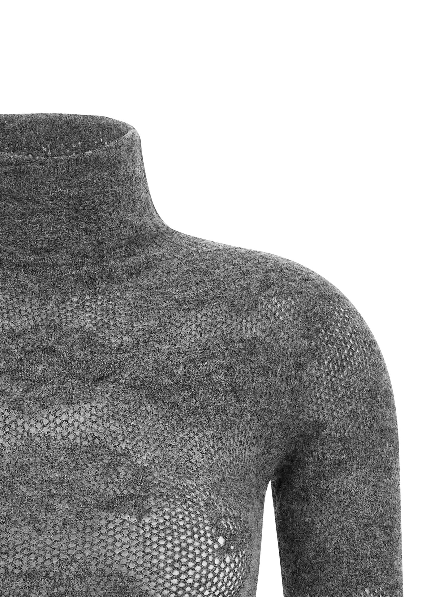 Cardigan by Brunello Cucinelli for women in silk & alpaca wool gray features a nuanced silhouette with a refined high-neck neckline and nuanced detailing for a sophisticated look.
