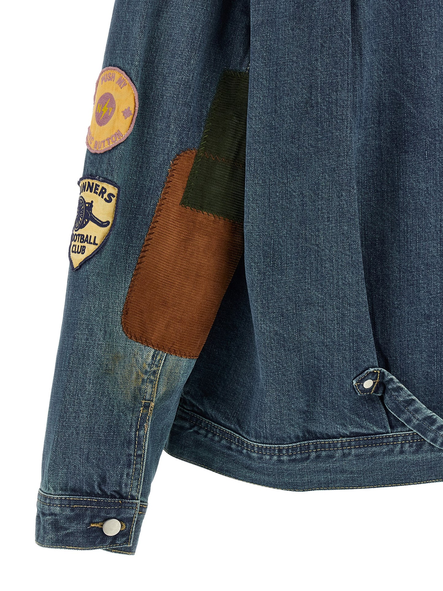 Trucker Jacket by FOUND for men in denim cotton corduroy blue & patchwork presents a effortlessly chic silhouette, showcasing a sophisticated and premium pockets for a truly effortlessly chic finish.