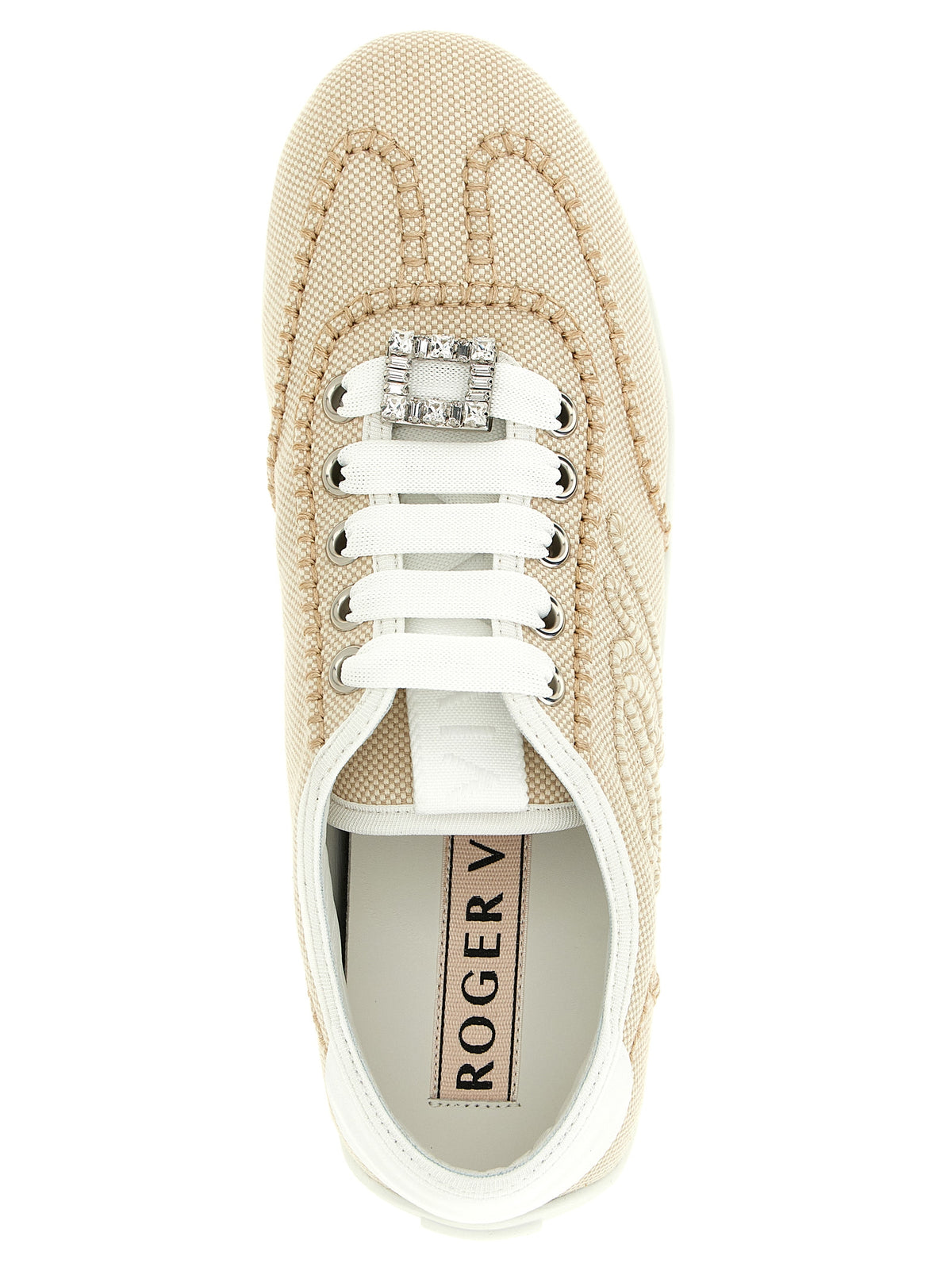 Roger Vivier Viv Women's Low Top Polyamide Leather Sneakers - Beige