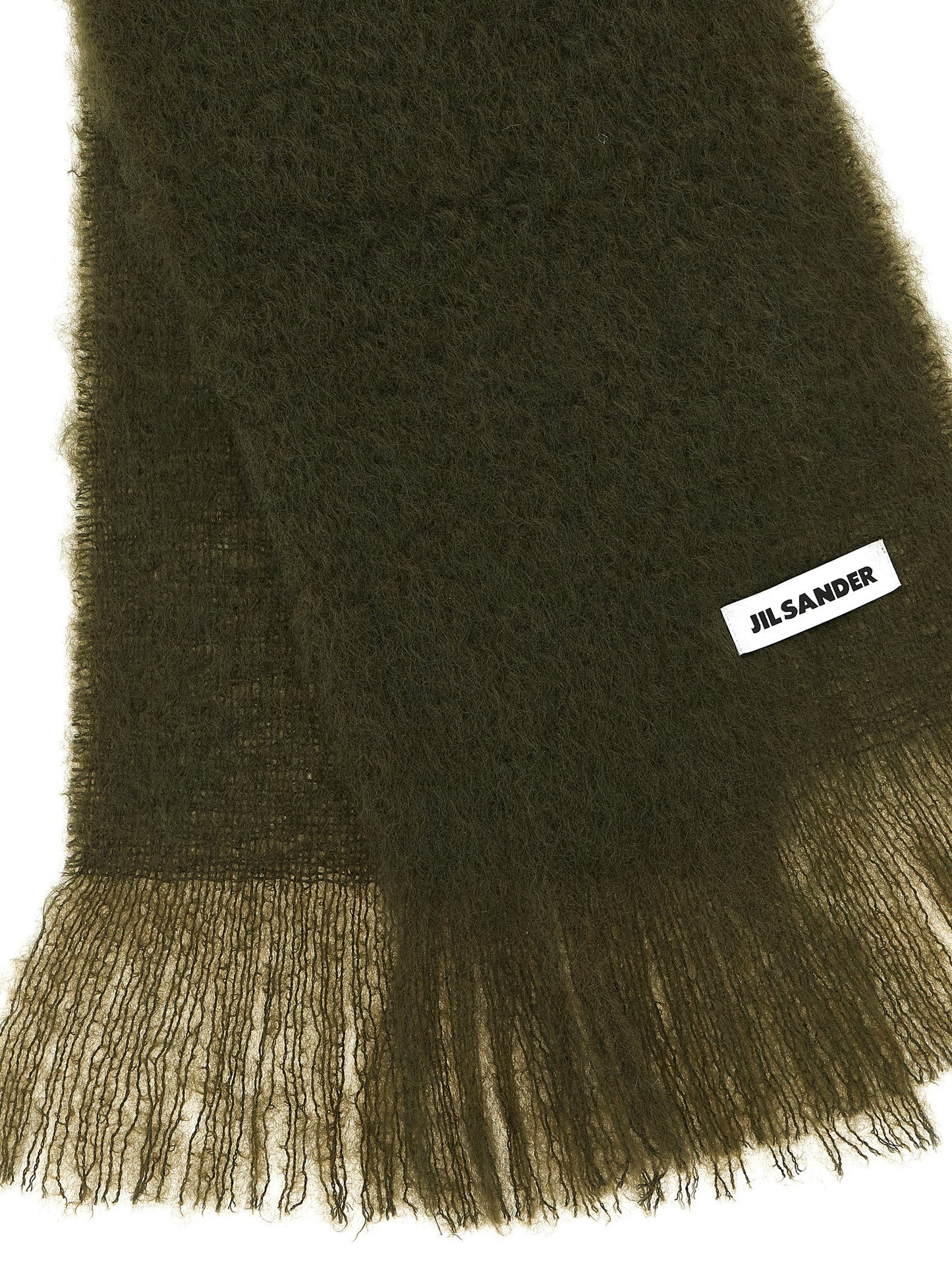 Scarf by Jil Sander for women in mohair wool & polyamide bicolour & green presents a effortlessly chic silhouette, artfully capturing the essence of the effortlessly chic Mohair Wool & Polyamide Scarf design for a sophisticated look.