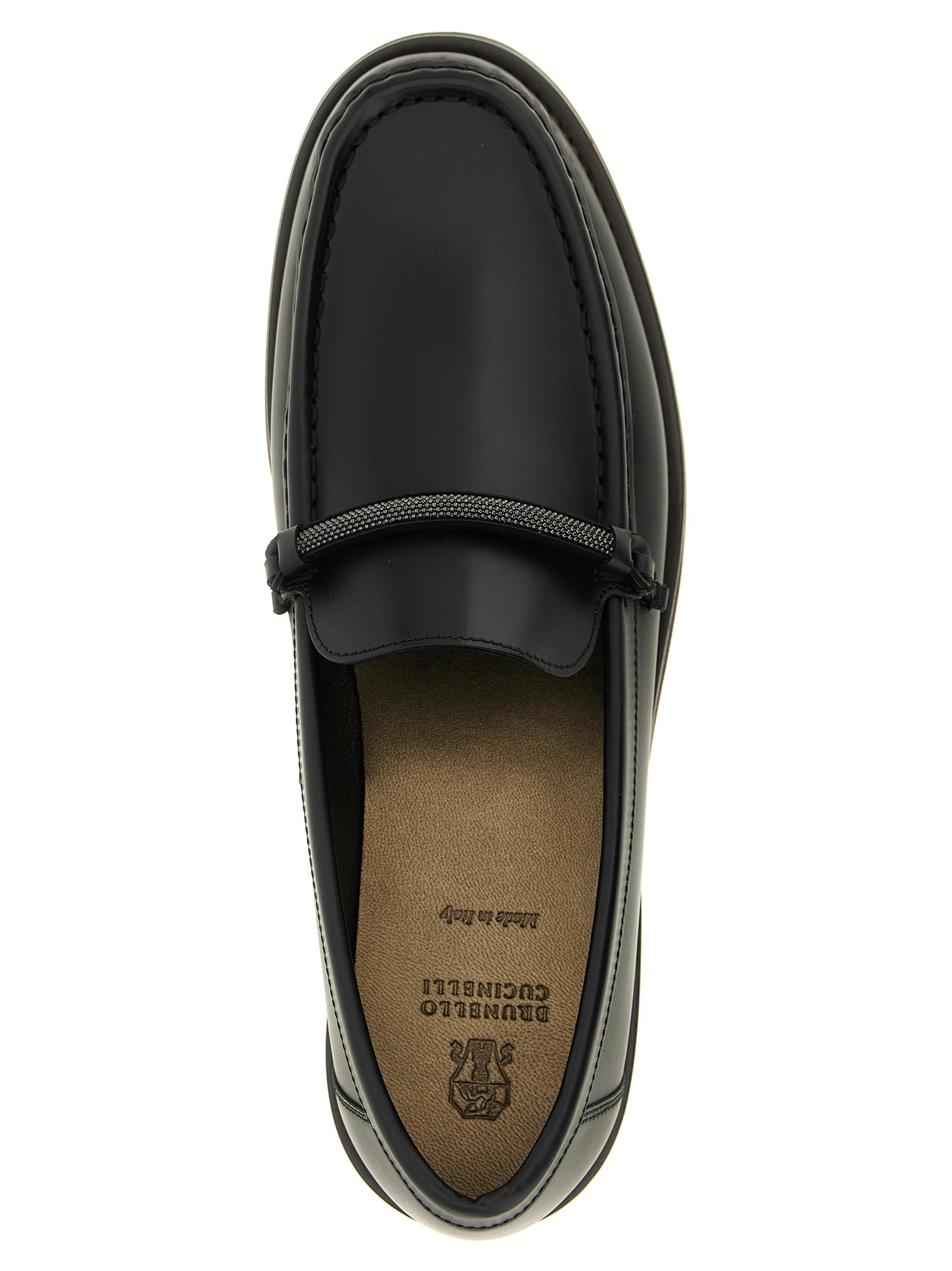 Flat Loafer Slip-On Shoes by Brunello Cucinelli for women in tu & calfskin leather black showcases a impeccable silhouette as Monile Women's TU & Calfskin Leather Flat Loafer Slip-On Shoes, artfully designed with a impeccable flat and refined for a impeccable finish.