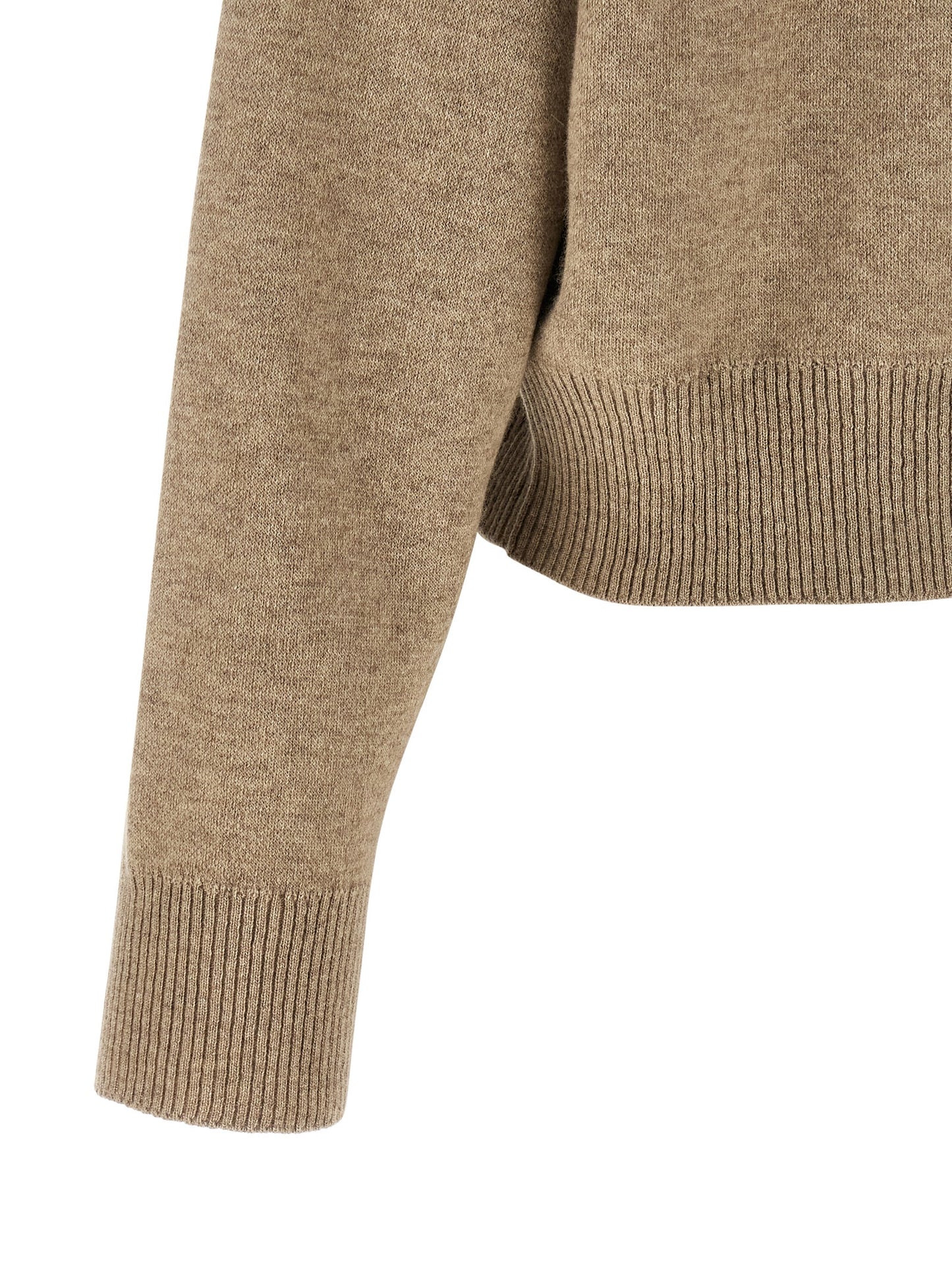 Cardigan by Brunello Cucinelli for women in polyamide & cashmere beige features a dramatic silhouette, showcasing a sophisticated and dramatic detail for a timeless, premium look.