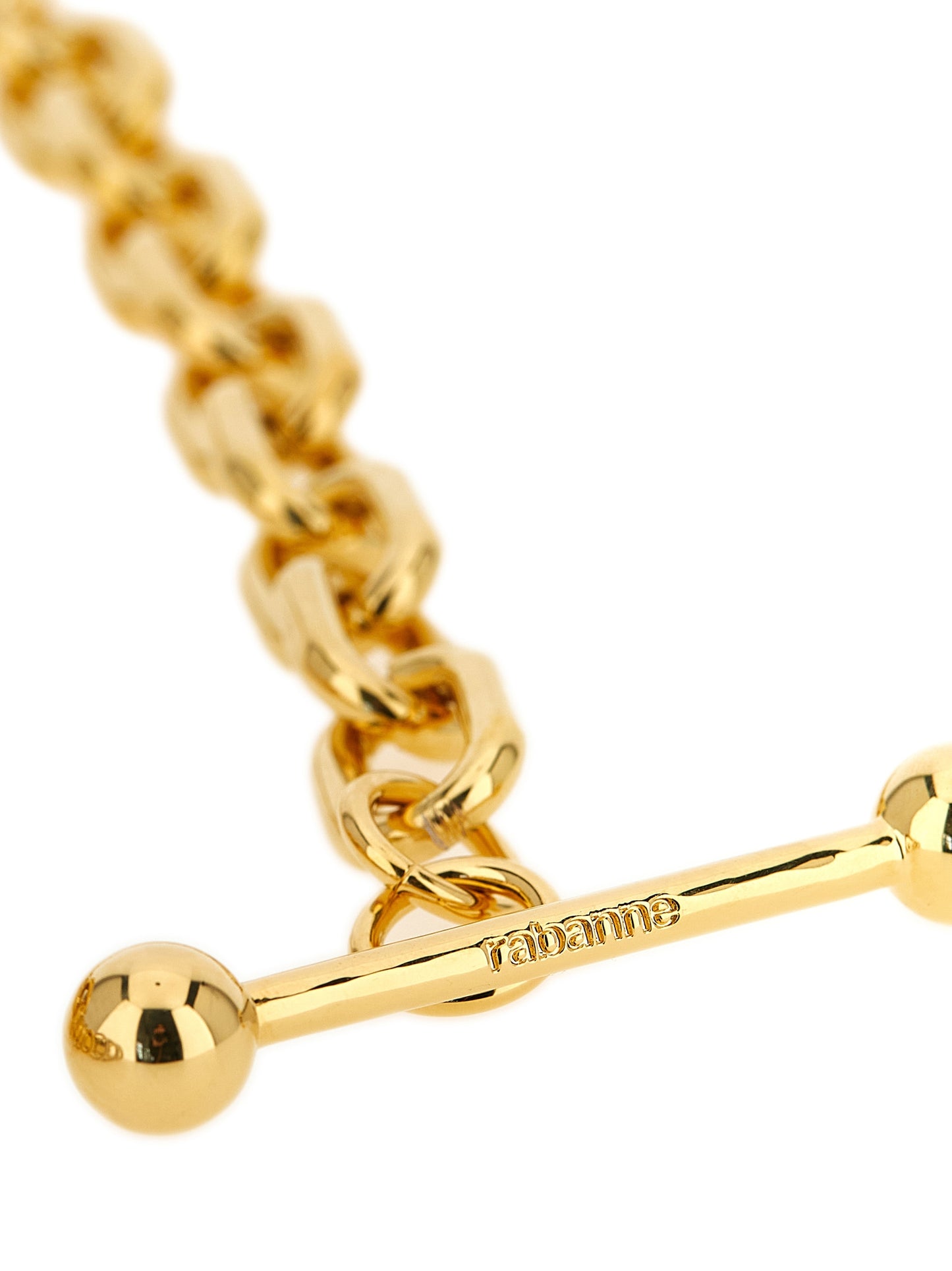 Necklace by Paco Rabanne for women in stretch poly cotton gold, showcasing a exquisite chain pendant statement necklace design that perfectly embodies the exquisite elegance of the Women's Gold Aluminium & Brass Necklace collection.