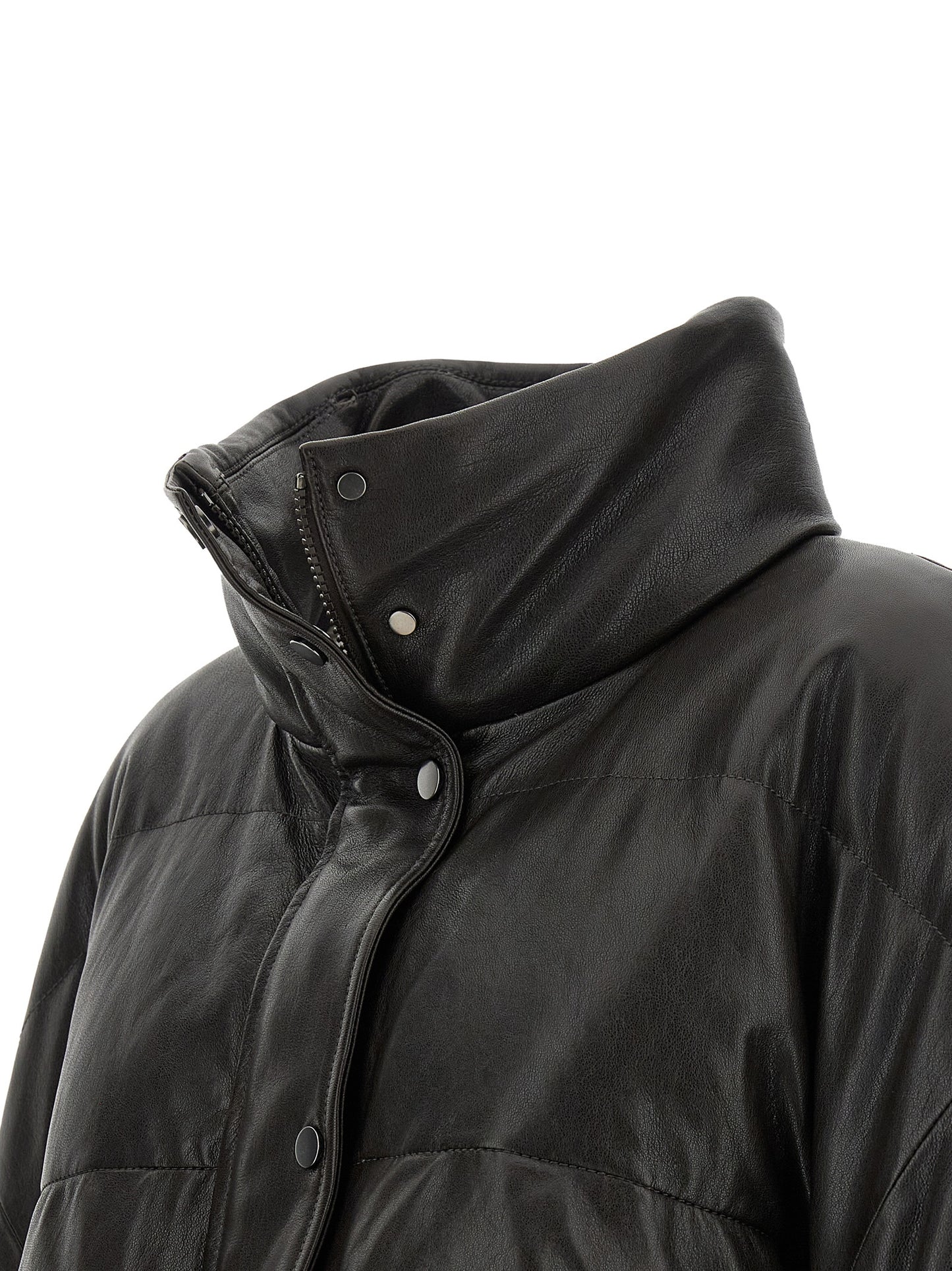 Jacket by Brunello Cucinelli for women in nylon lamb leather & goose-down brown & signature showcases a contemporary silhouette, detailed with a contemporary and premium pockets & insulated for a sophisticated finish.