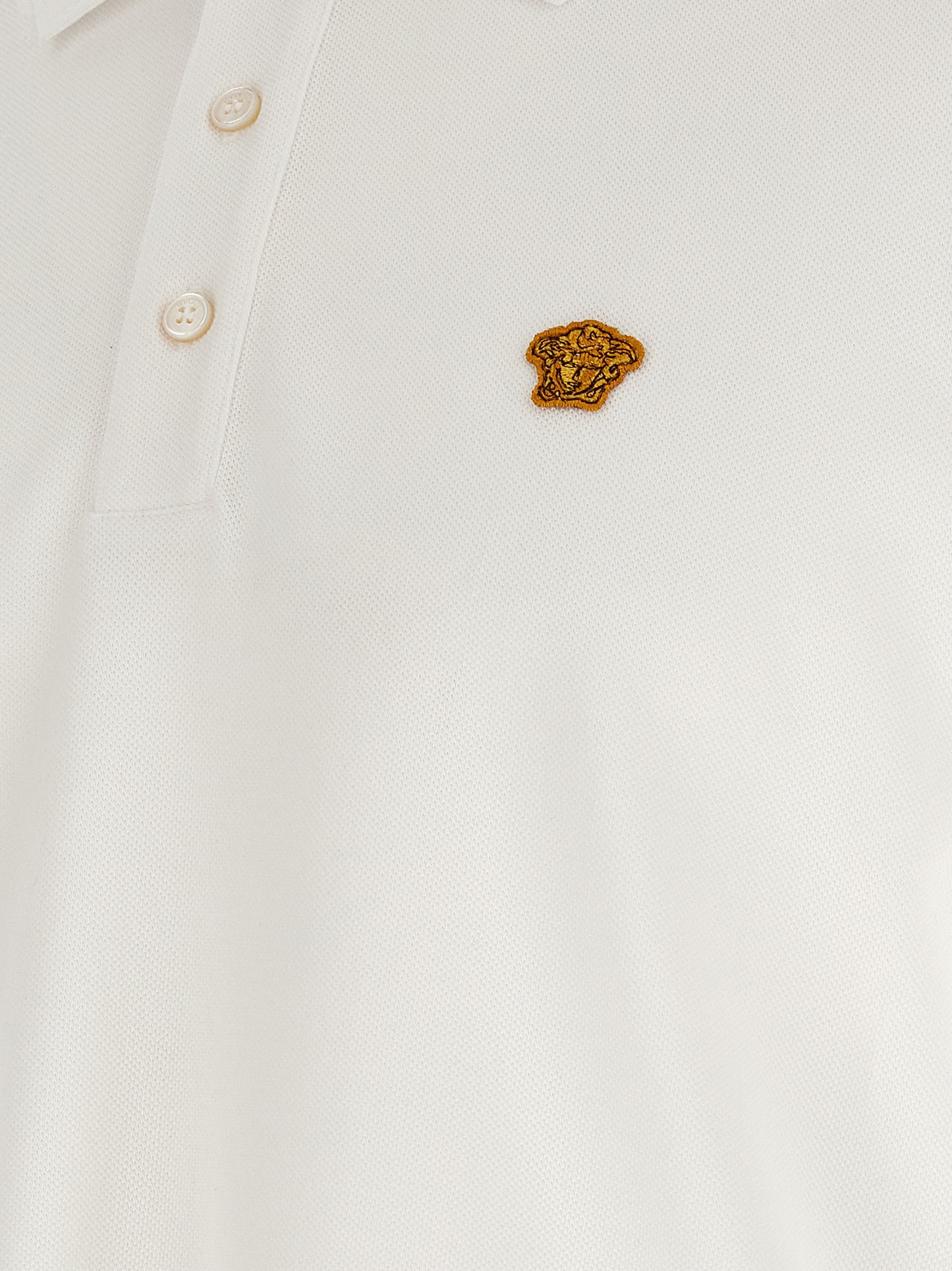 Polo Shirt by Versace for men in cotton white & jacquard presents a crisp silhouette, artfully detailed with a crisp and crisp .