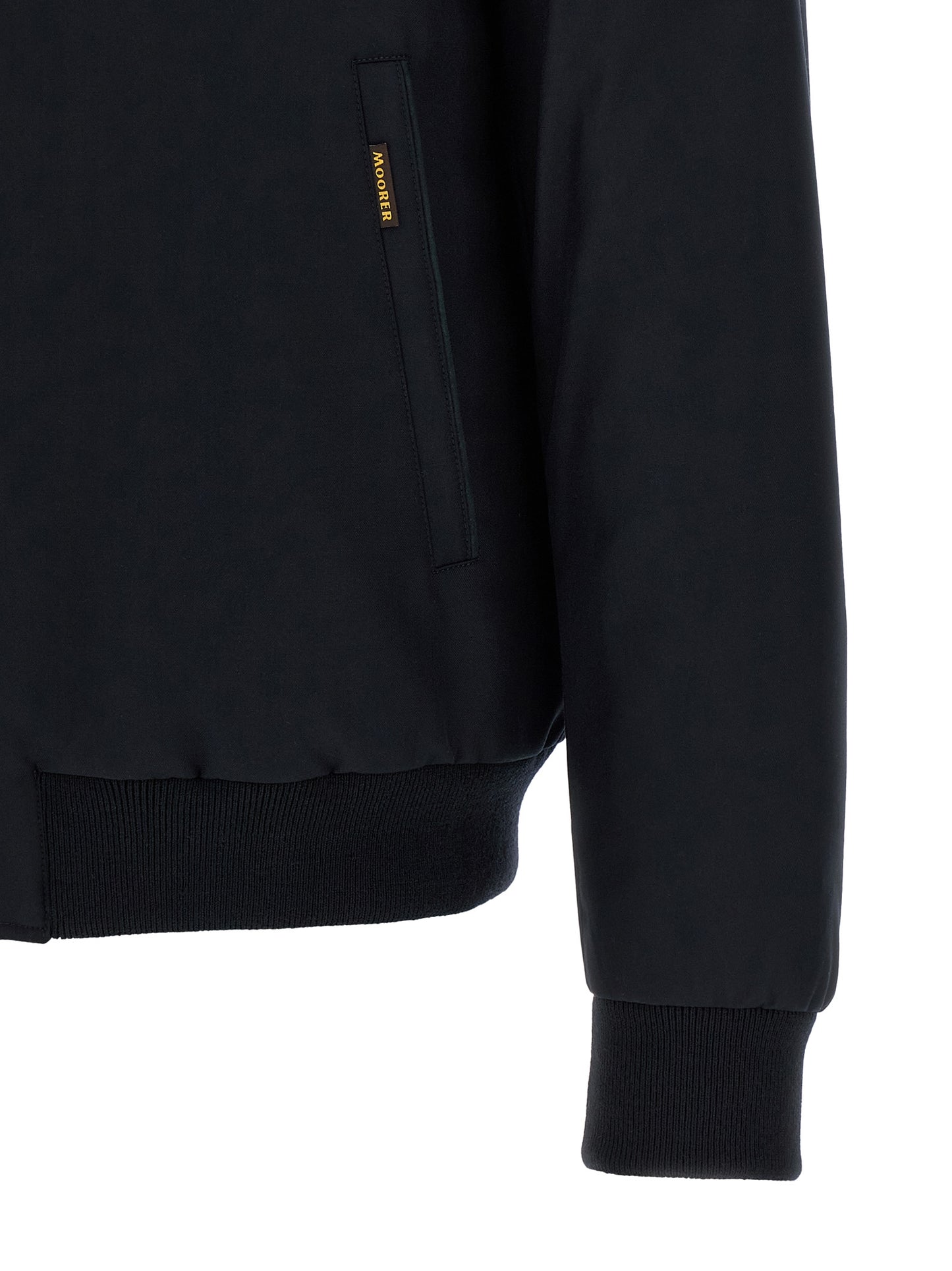 Bomber Jacket by MooRER for men in cashmere blue & horn features an on trend silhouette, showcasing refined water-resistant, windproof & insulated and a sophisticated for a truly on trend finish.
