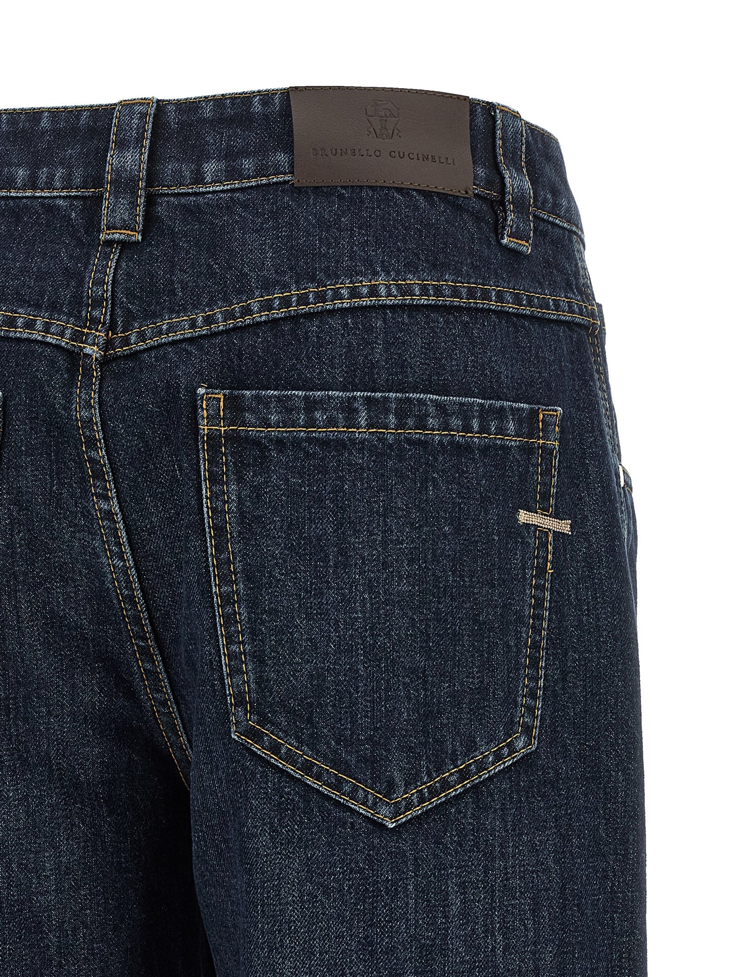Jeans by Brunello Cucinelli for women in cotton denim blue & signature features an refined tailoring silhouette, showcasing a premium straight-leg with a mid rise and long cut for a refined tailoring look.