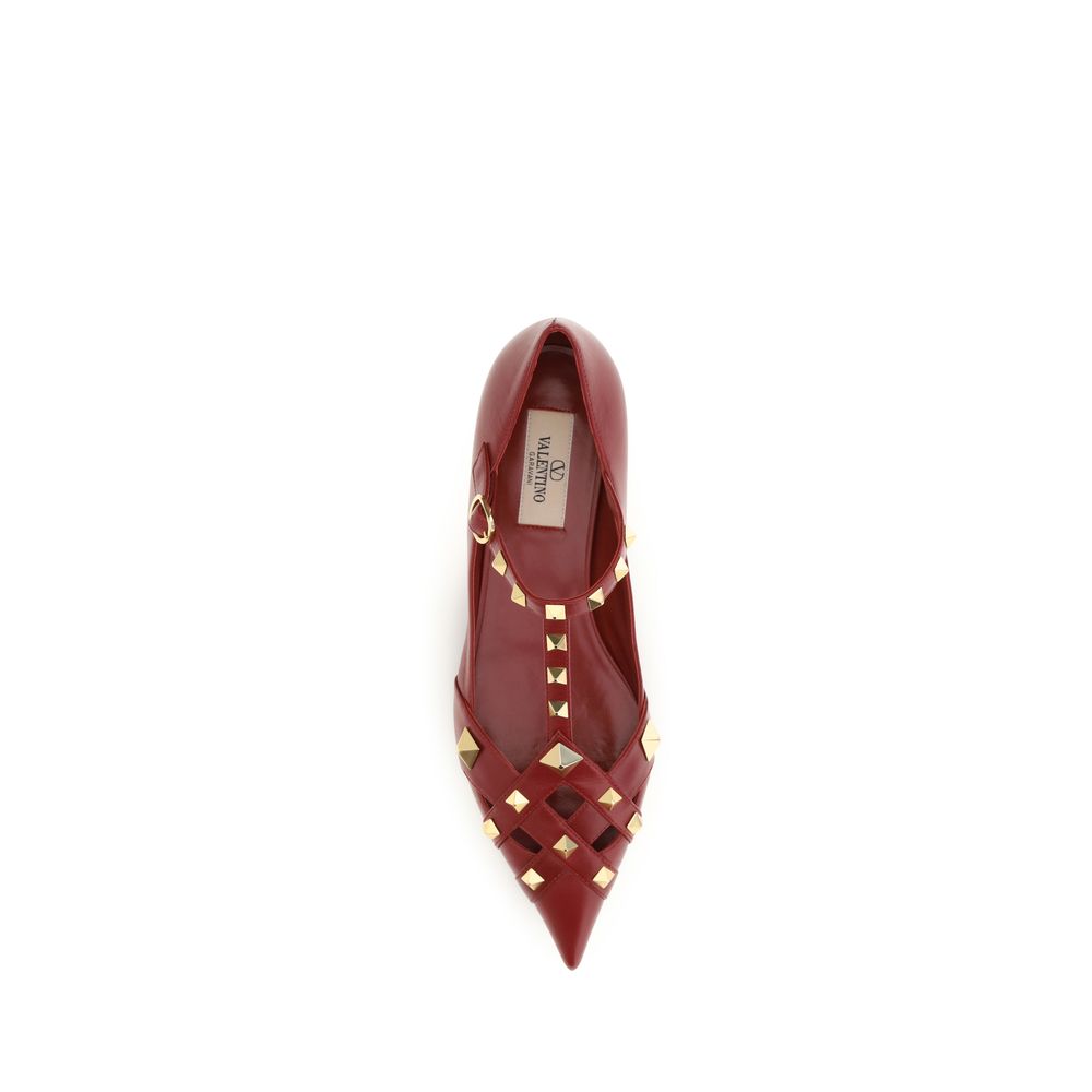Ballet Flat Shoes by Valentino Garavani for women in goatskin leather multicolor showcases a dynamic silhouette, artfully capturing Women's Goatskin Leather Ballet Flat Shoes through its distinctive and elegant almond toe style.