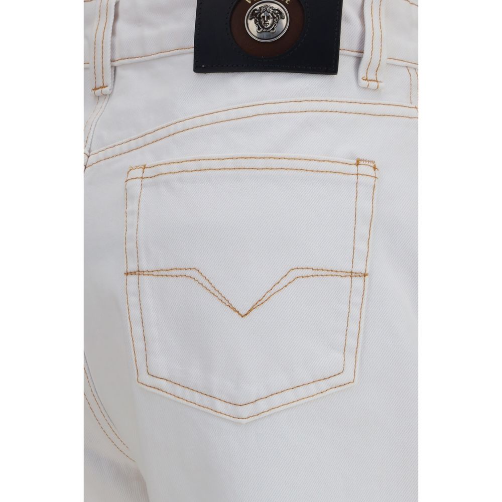 Jeans by Versace for women in denim cotton white features an refined tailoring silhouette, showcasing a premium straight-leg & regular-fit with a high rise and long cut for a refined tailoring look.