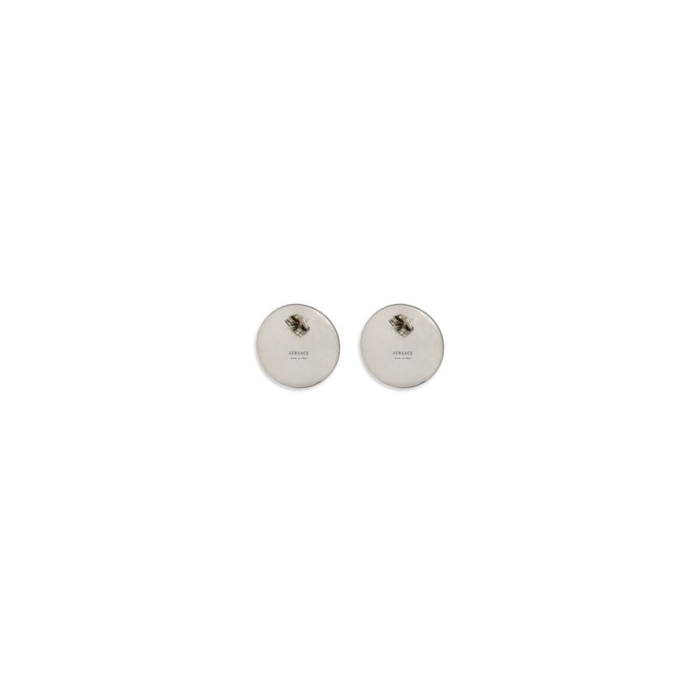 Earrings by Versace for women in cotton gray presents a curated silhouette, artfully showcasing the curated and refined aesthetic of the Medusa Women's Nickel & Brass Earrings.