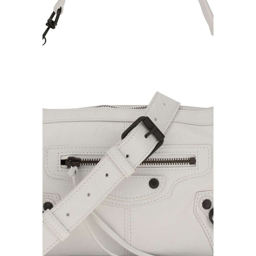 Mini Crossbody Handbag by Balenciaga for women in zamak cotton canvas calf & lambskin leather black & white features a signature silhouette, showcasing a secure zipper and signature with versatile crossbody-strap, shoulder-strap, handle & adjustable-strap for a sophisticated look.