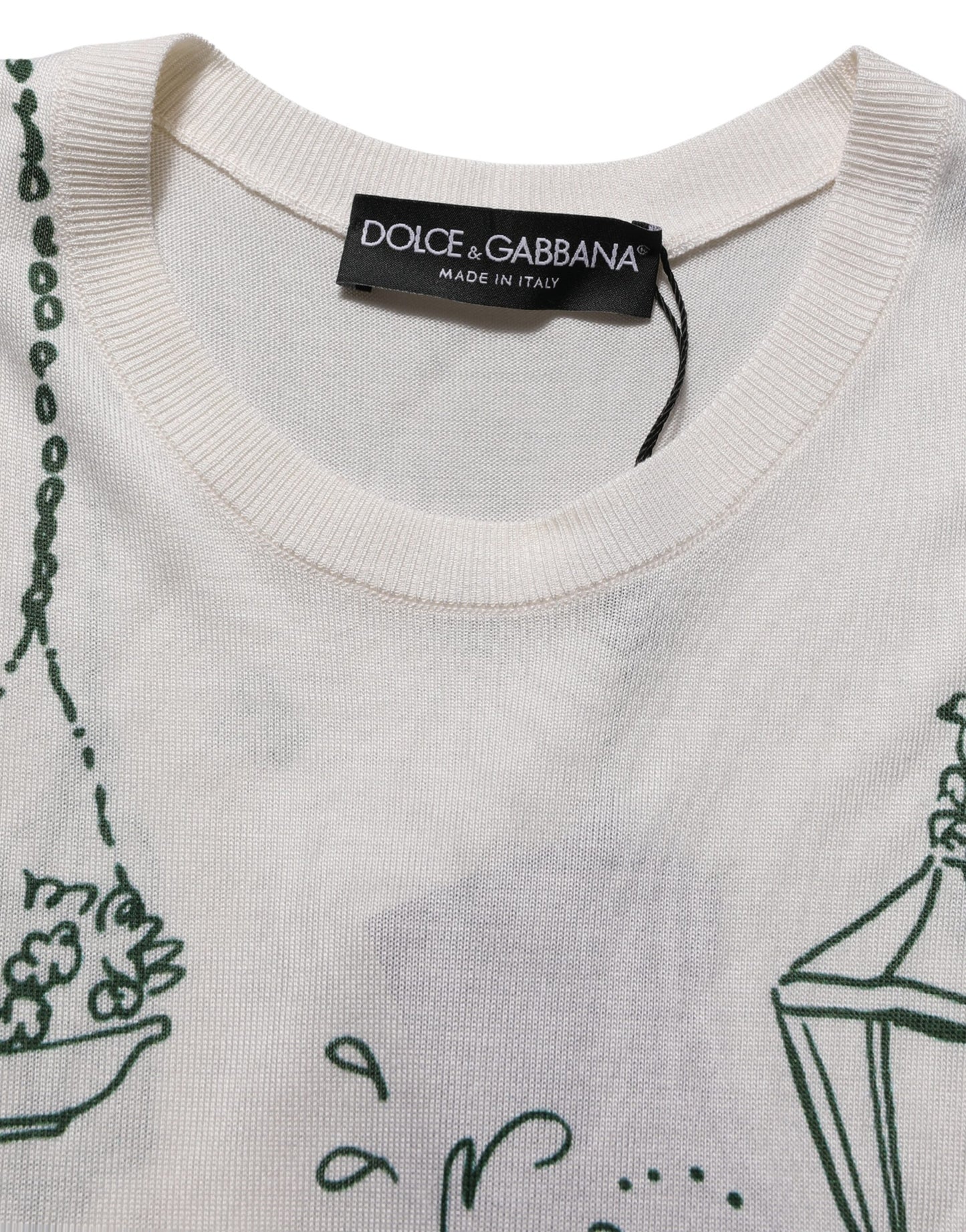 Dolce & Gabbana White Silk Knit Garden Fountain Print Tank Top