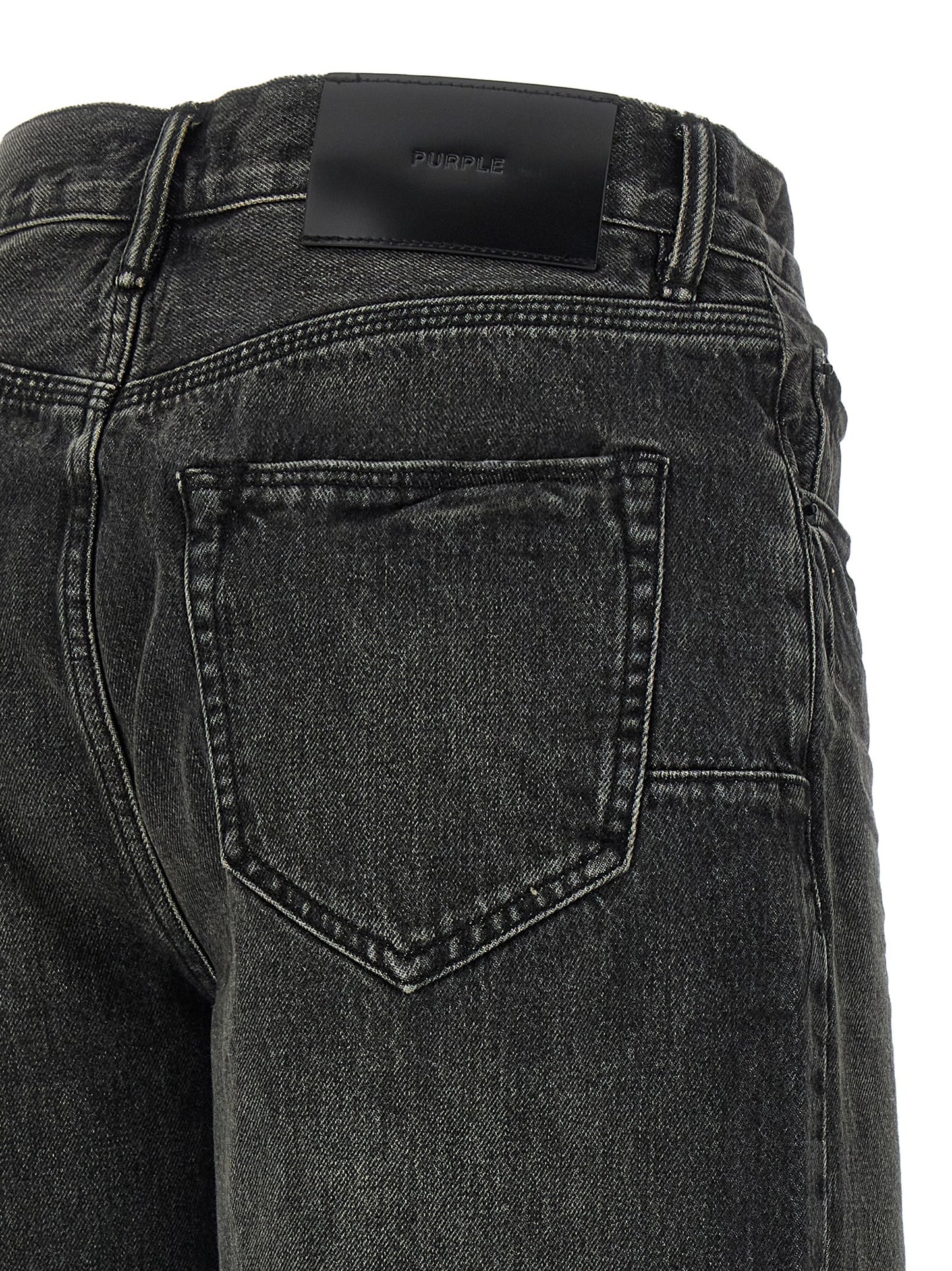 PURPLE Men's Relaxed Fit Wide Denim Cotton Shorts - Black Purple Signature